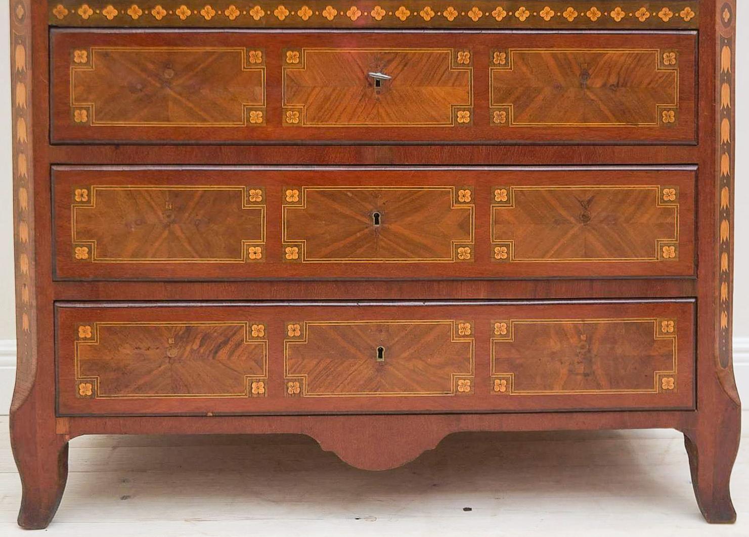 19th C. Drop Front Desk, Secretary Abattant, with Multiple Wood Marquetry Inlay In Good Condition For Sale In Madrid, ES
