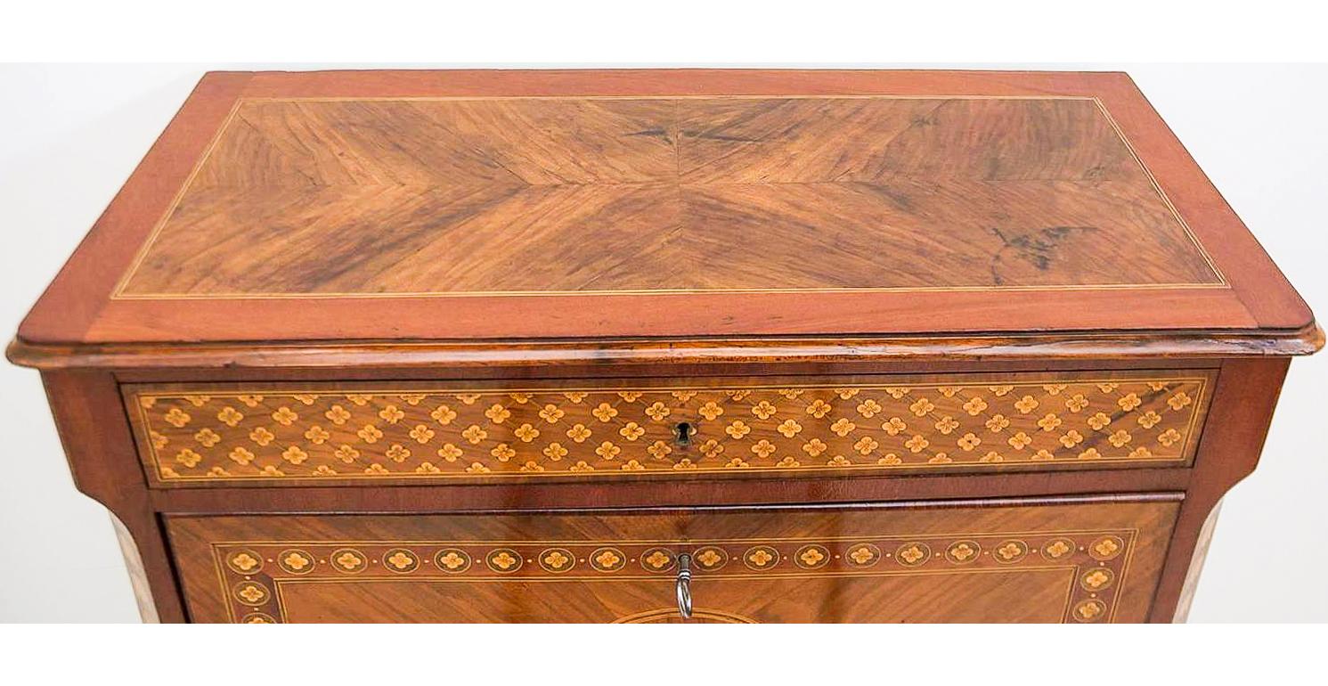 19th Century 19th C. Drop Front Desk, Secretary Abattant, with Multiple Wood Marquetry Inlay For Sale