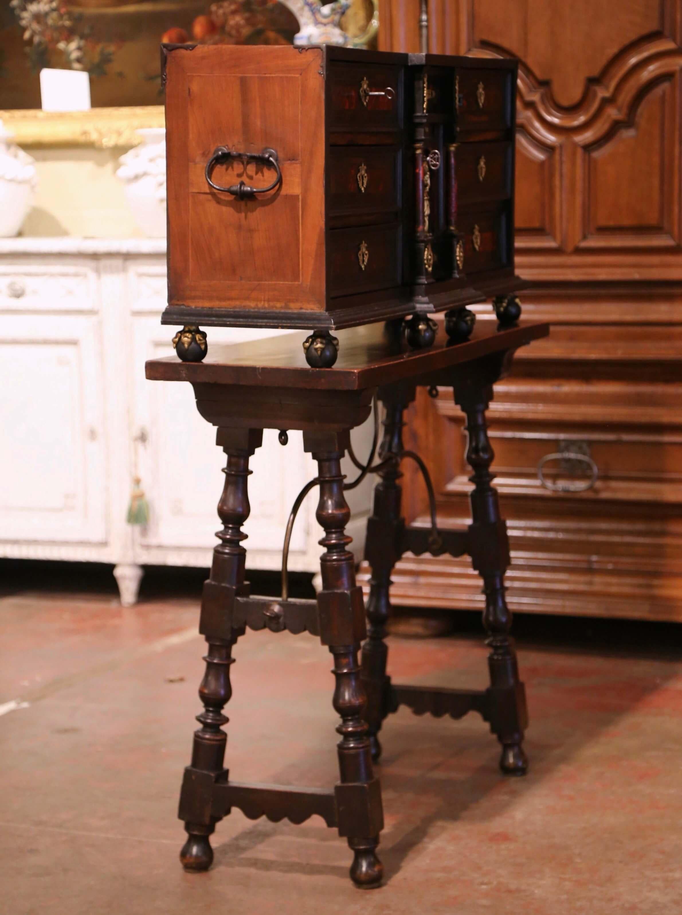 Early 19th Century Spanish Carved Walnut Bargueno Cabinet on Table Base For Sale 9