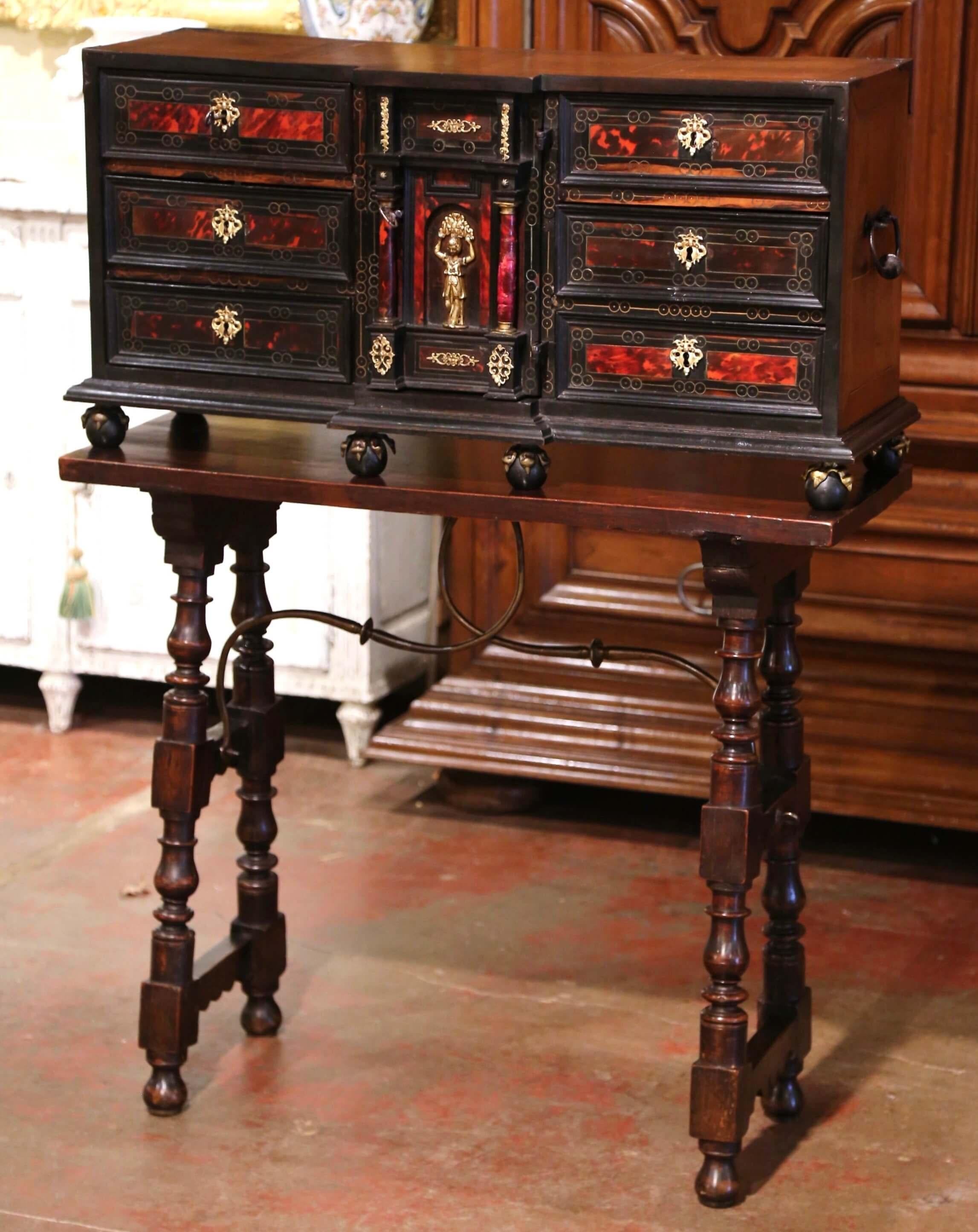 Early 19th Century Spanish Carved Walnut Bargueno Cabinet on Table Base For Sale 2