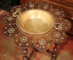 Mid-19th Century Spanish Carved Walnut "Brasero" Table with Repousse Brass Bowl