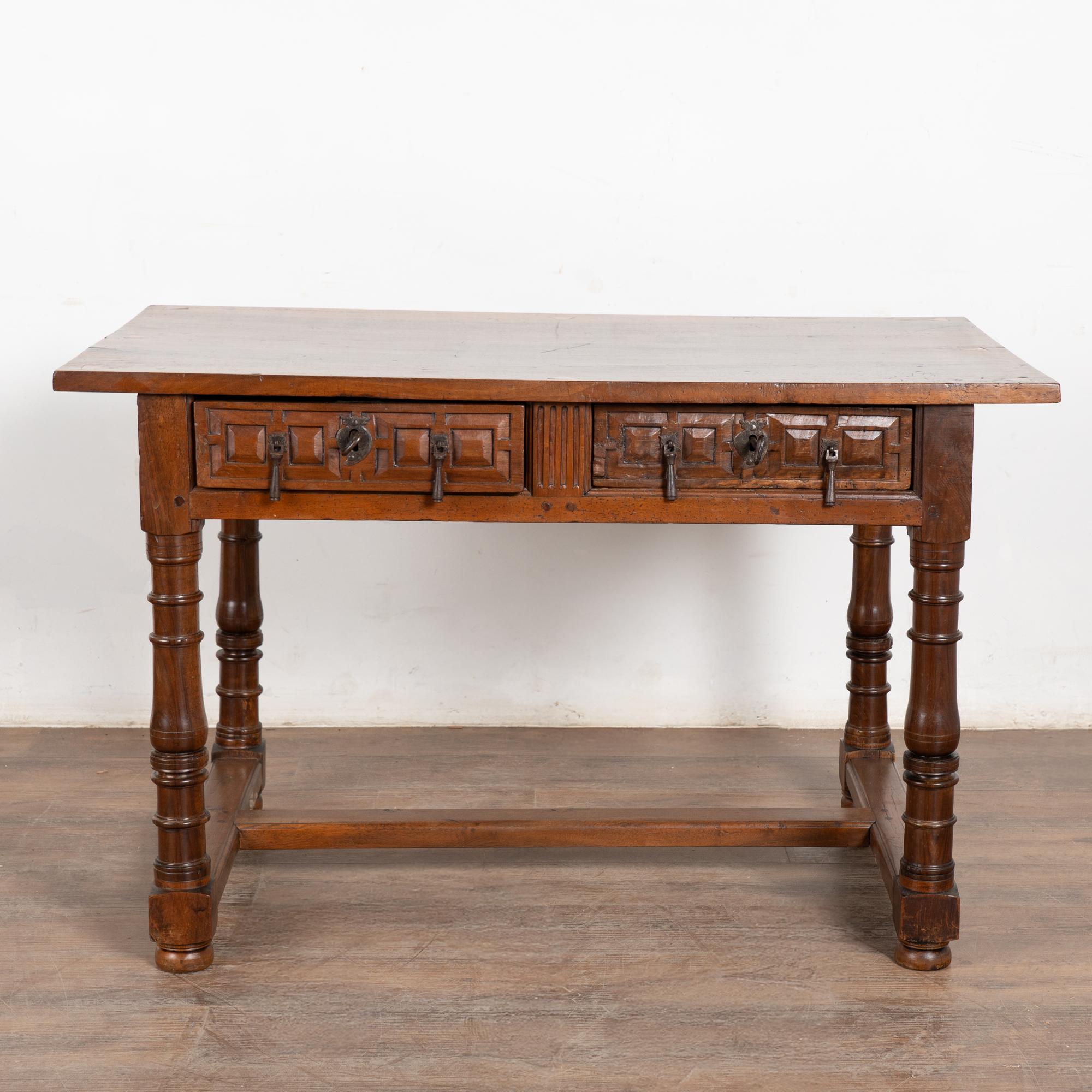Hand-Carved Early 19th Century Spanish Chestnut Console Table For Sale