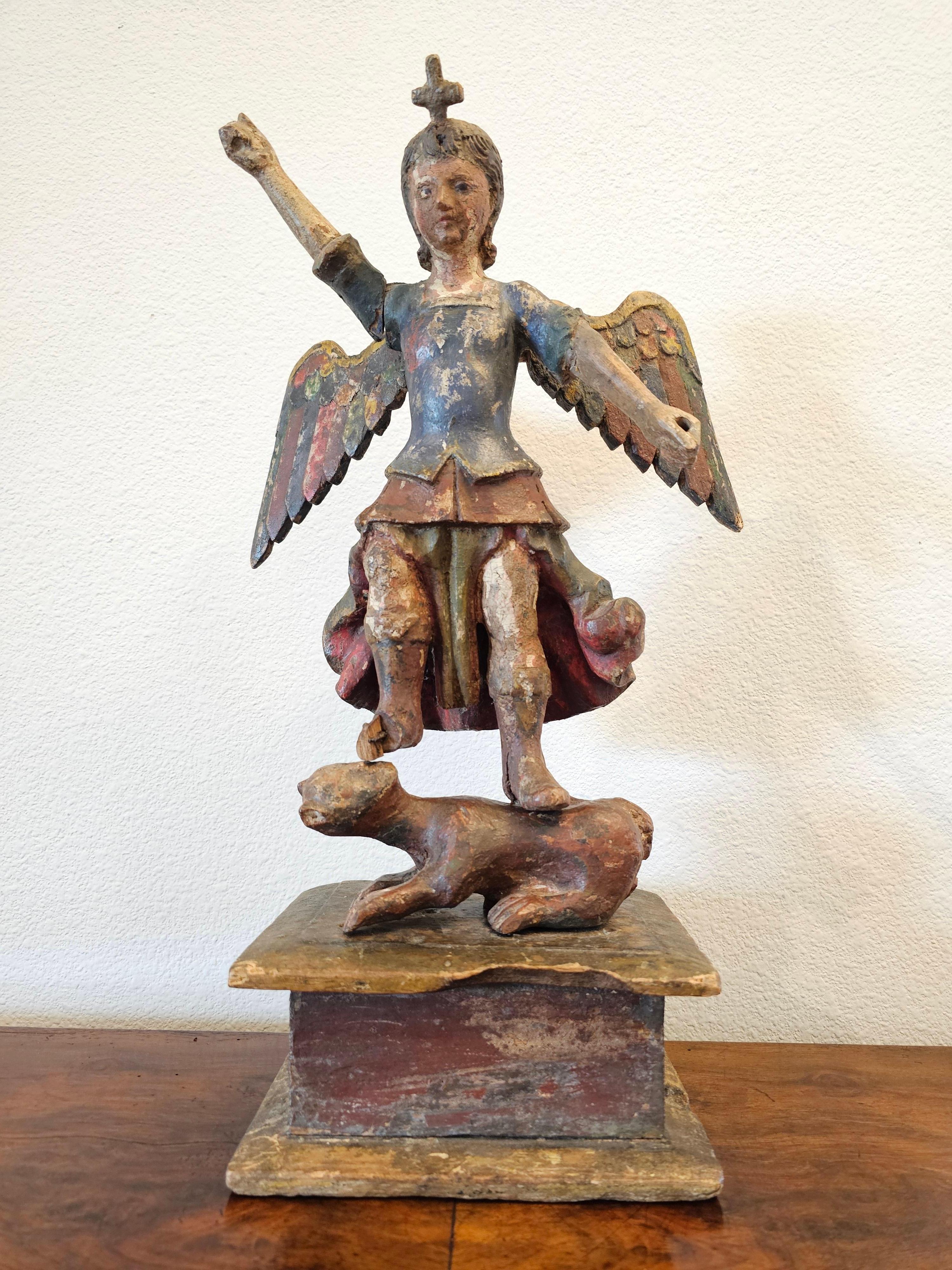 Mexican Early 19th Century Spanish Colonial Mexico Polychrome Santo Altar Figure
