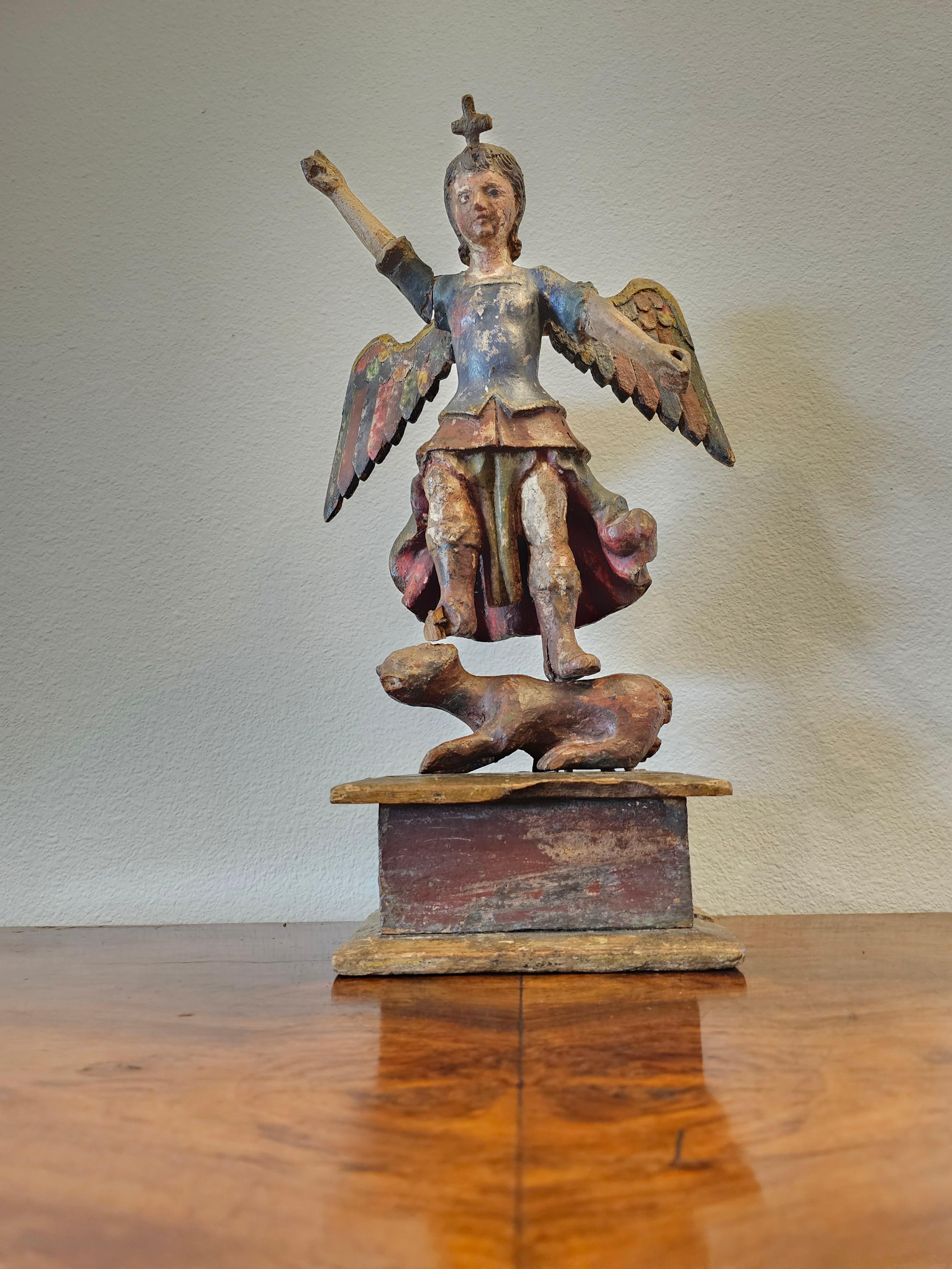 Hand-Carved Early 19th Century Spanish Colonial Mexico Polychrome Santo Altar Figure