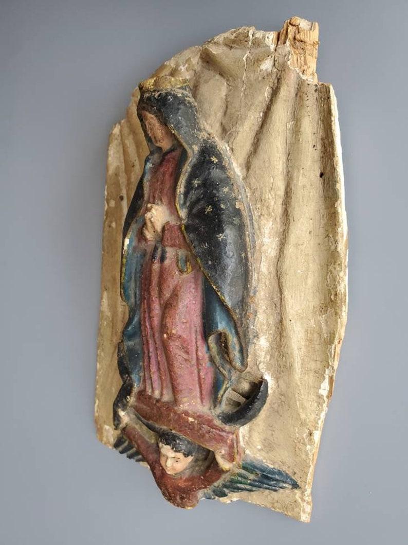 Mexican Early 19th Century Spanish Colonial Our Lady of Guadalupe Religious Plaque