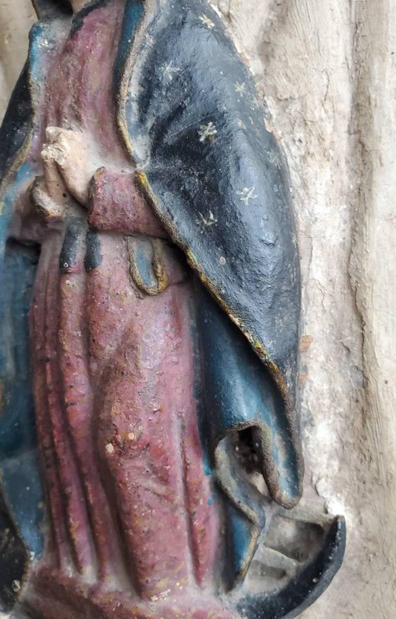 Hand-Carved Early 19th Century Spanish Colonial Our Lady of Guadalupe Religious Plaque