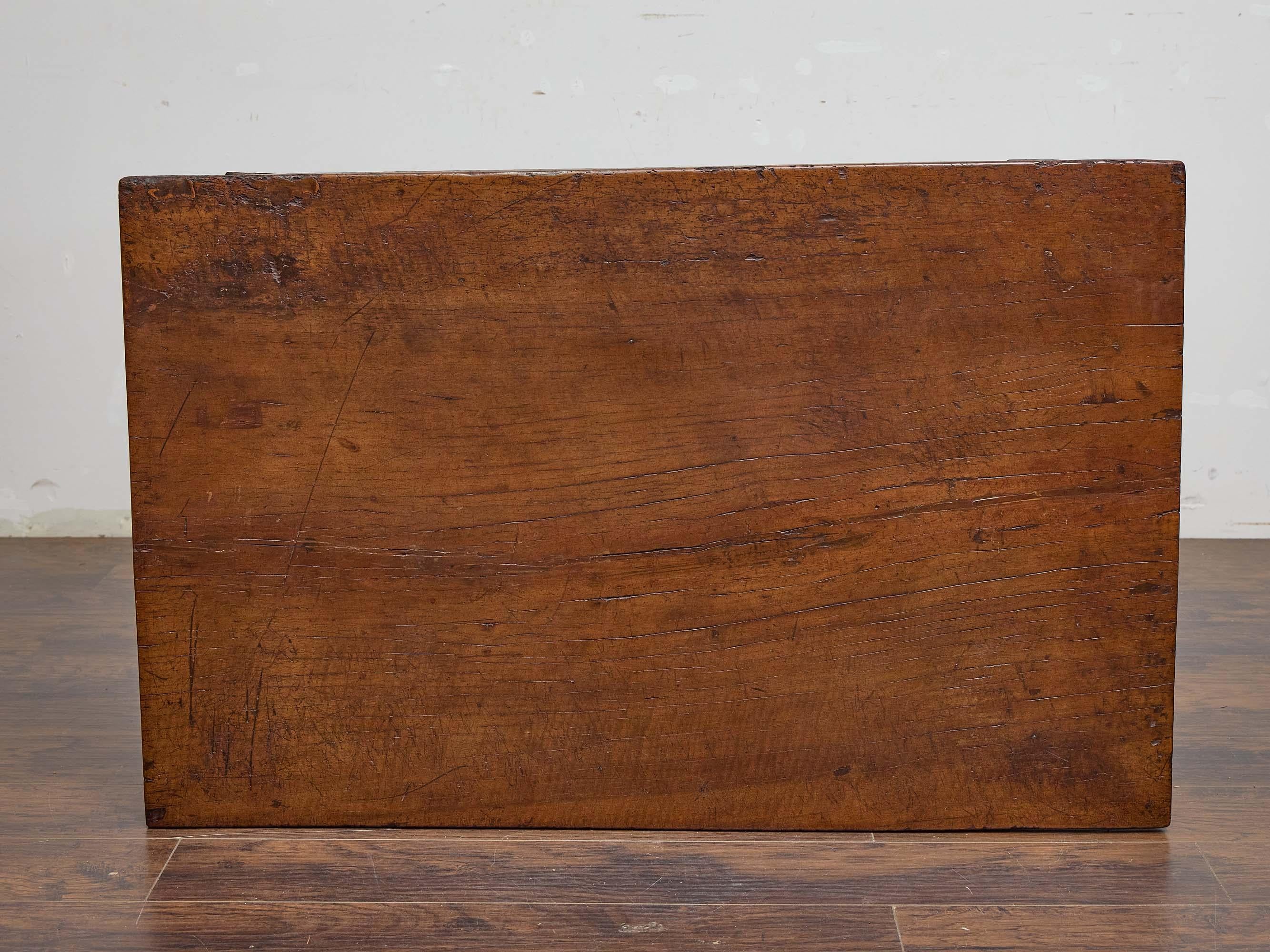 Early 19th Century Spanish Walnut Coffee Table with Forged Iron Stretcher For Sale 3
