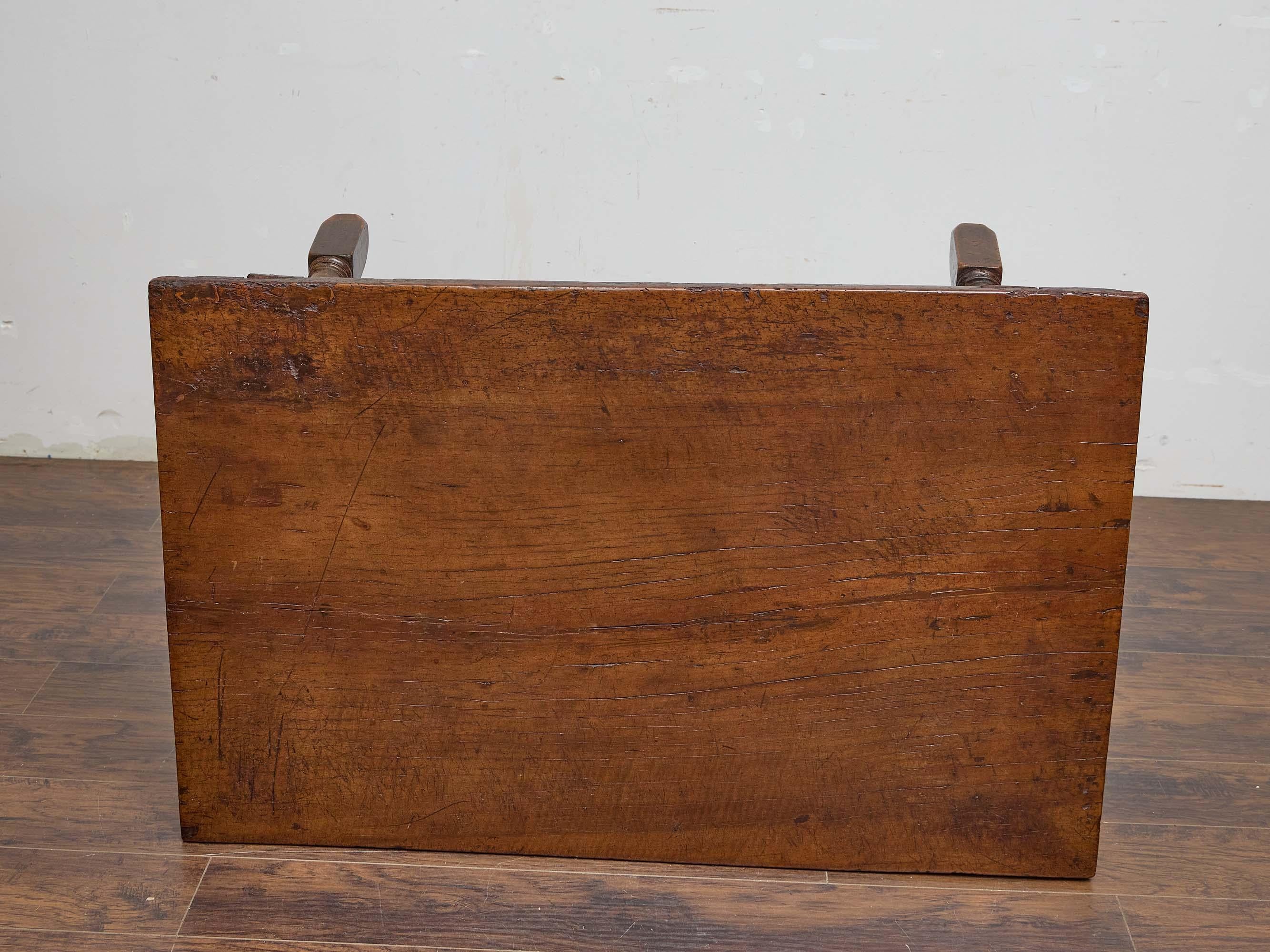 Early 19th Century Spanish Walnut Coffee Table with Forged Iron Stretcher For Sale 4
