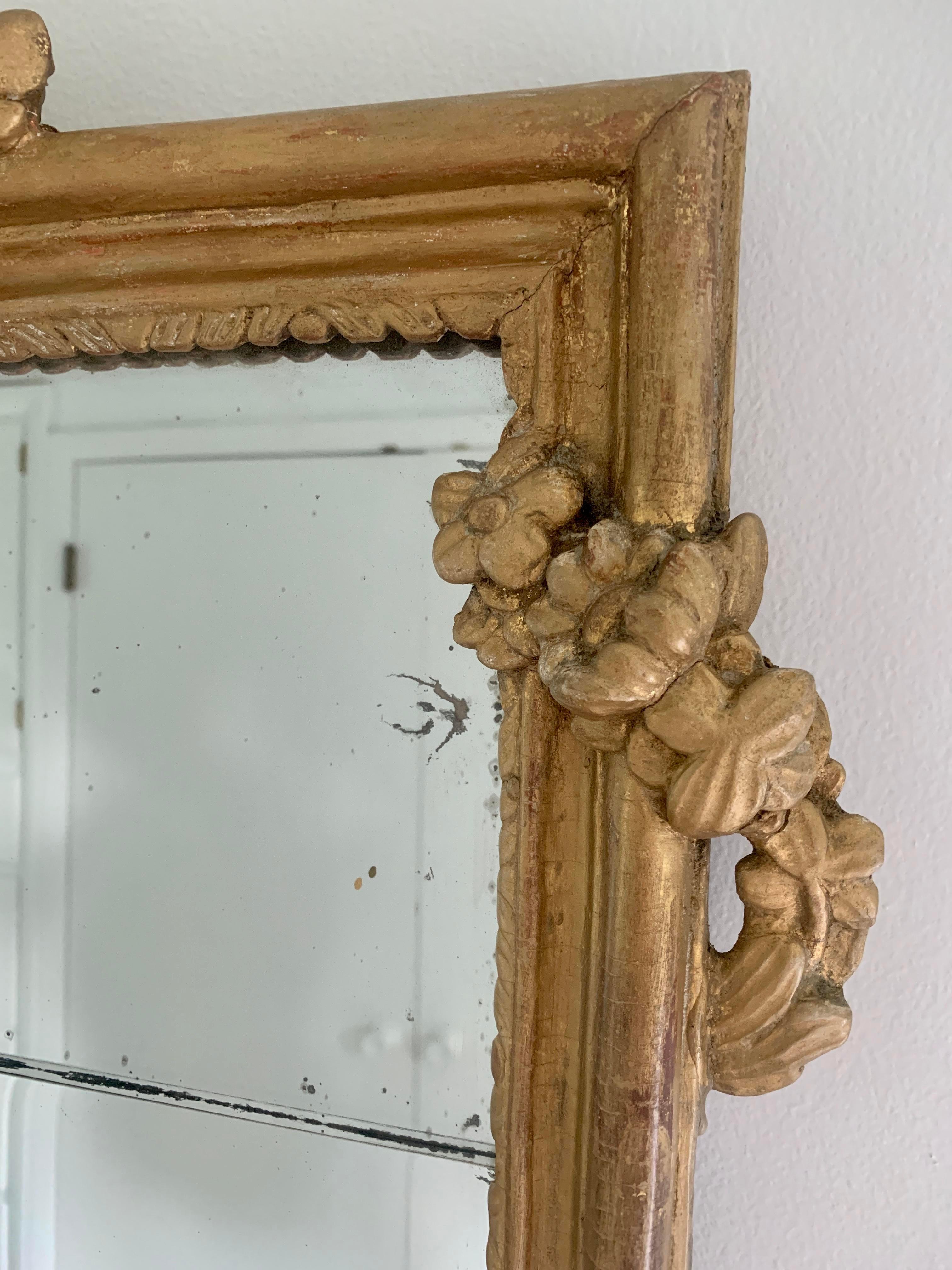 French Provincial Early 19th Century Split Plate Mirror in Giltwood Frame For Sale