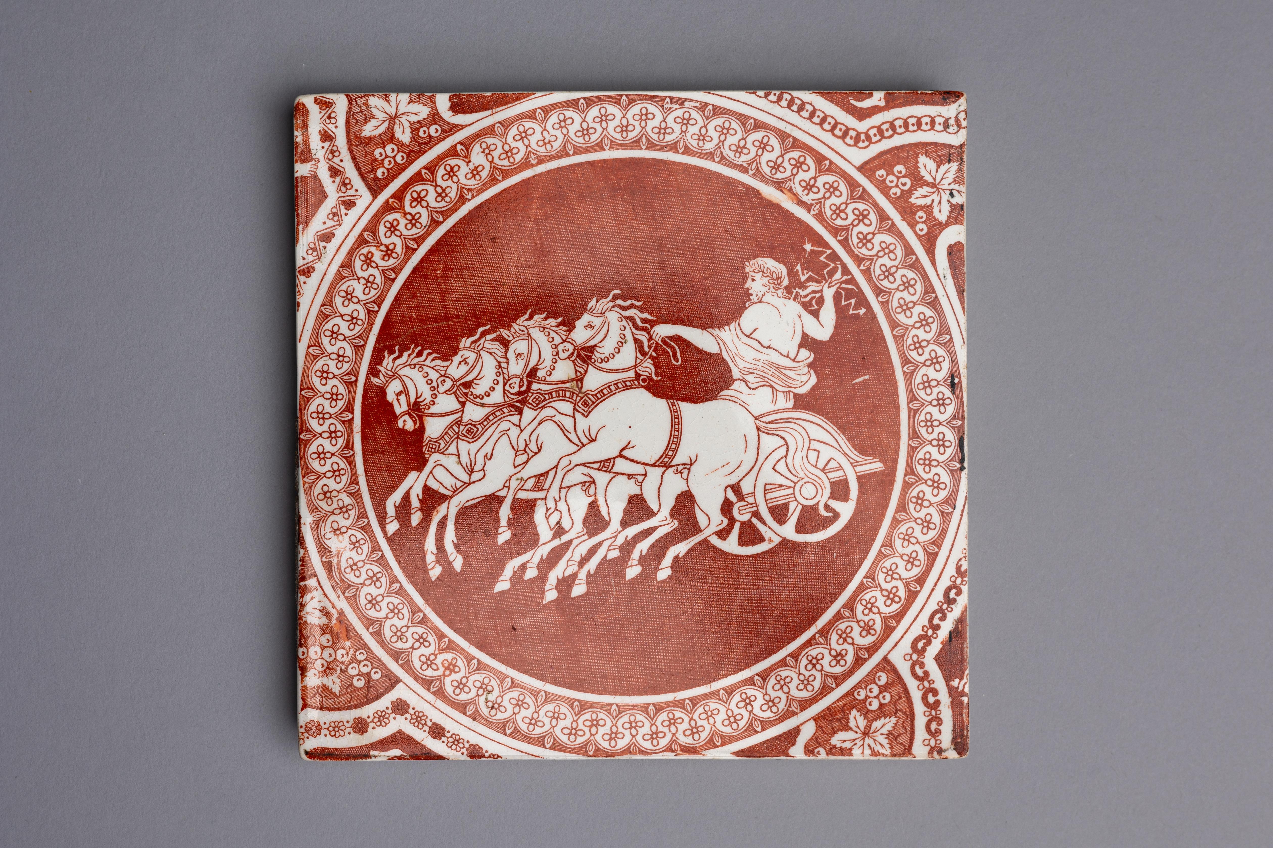 Neoclassical Early 19th Century Spode Red Greek Pattern Tile For Sale
