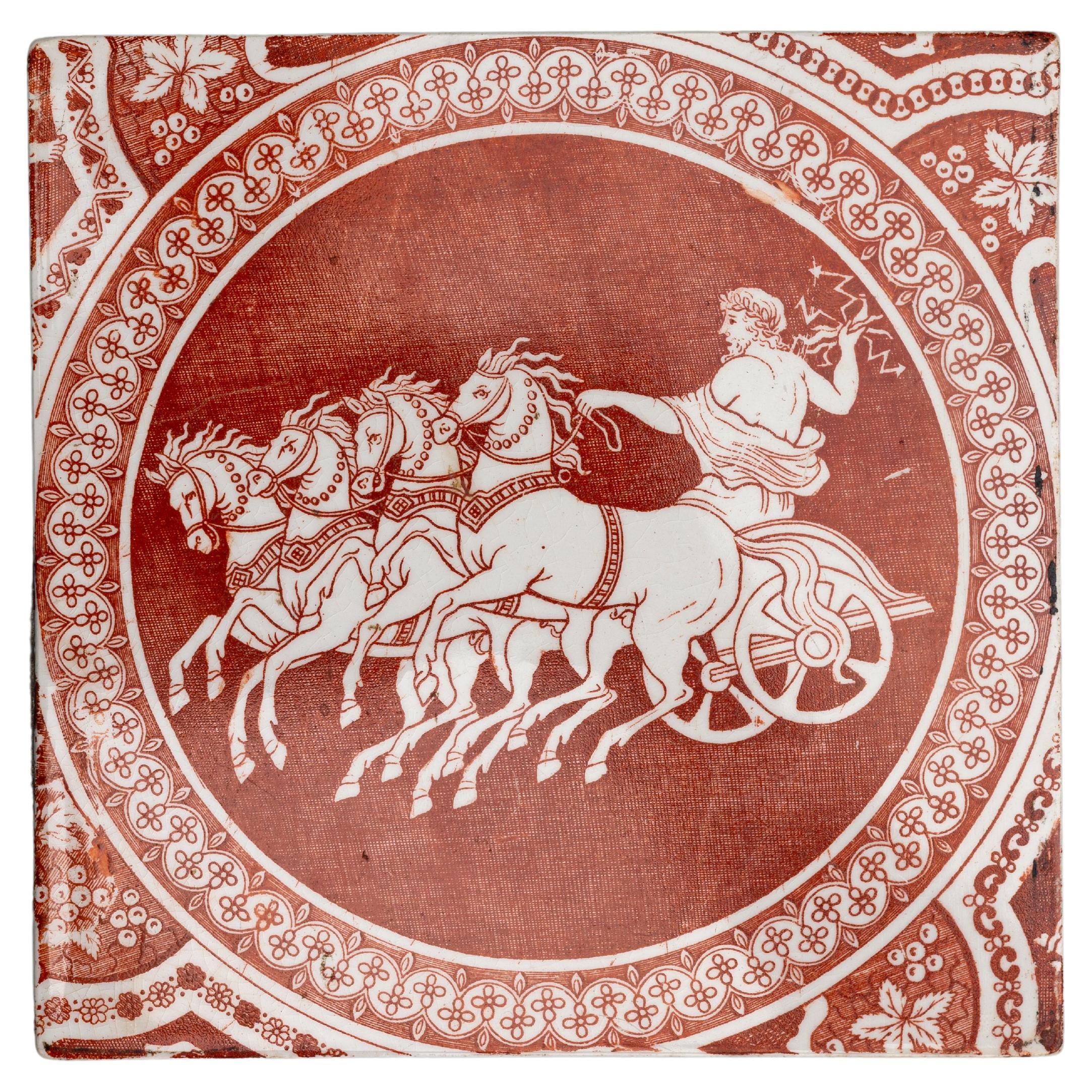 Early 19th Century Spode Red Greek Pattern Tile For Sale