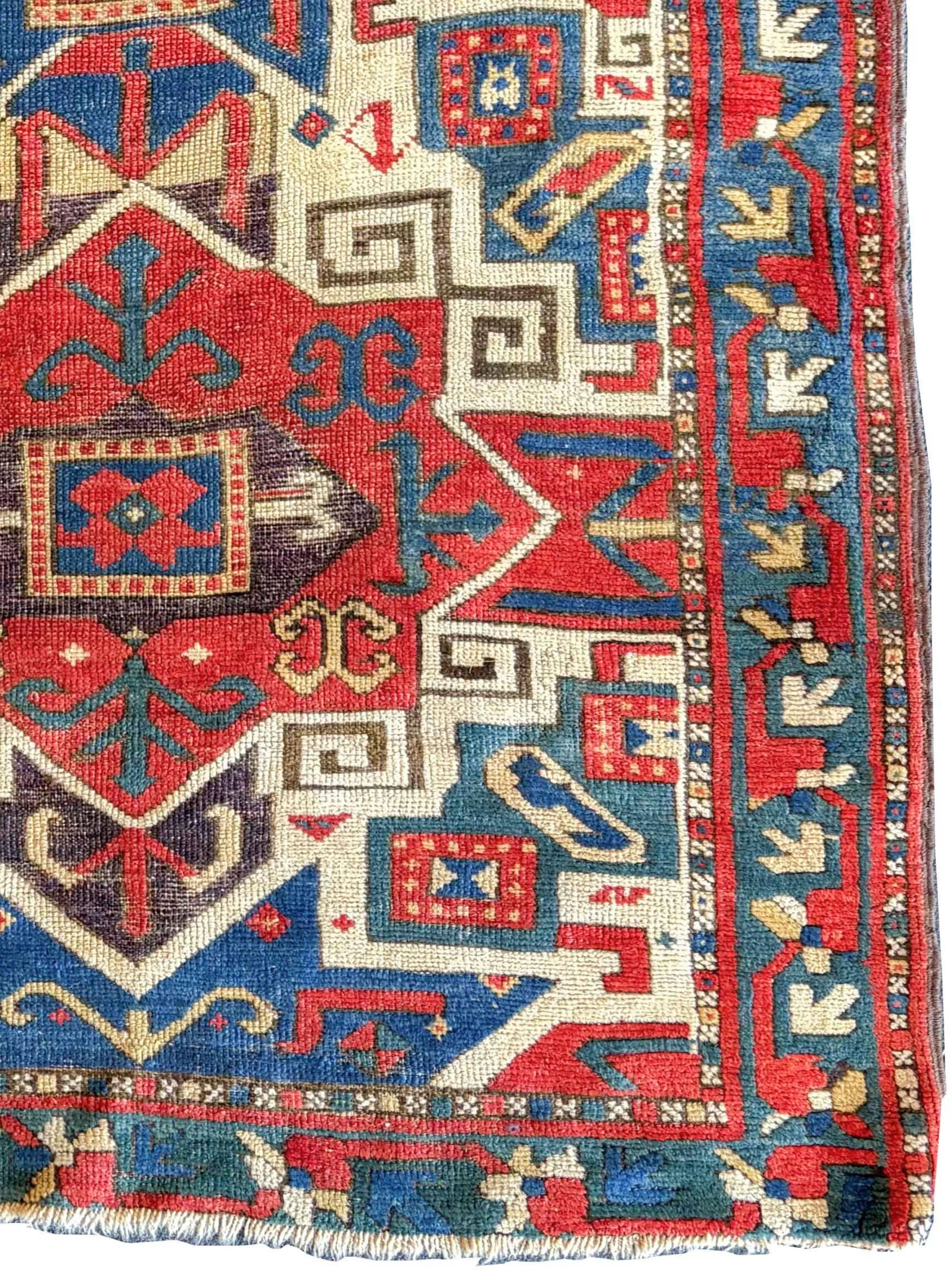 Persian Early 19th Century Star Kazak Rug, Caucasus, 3′2″ × 6′9″ For Sale