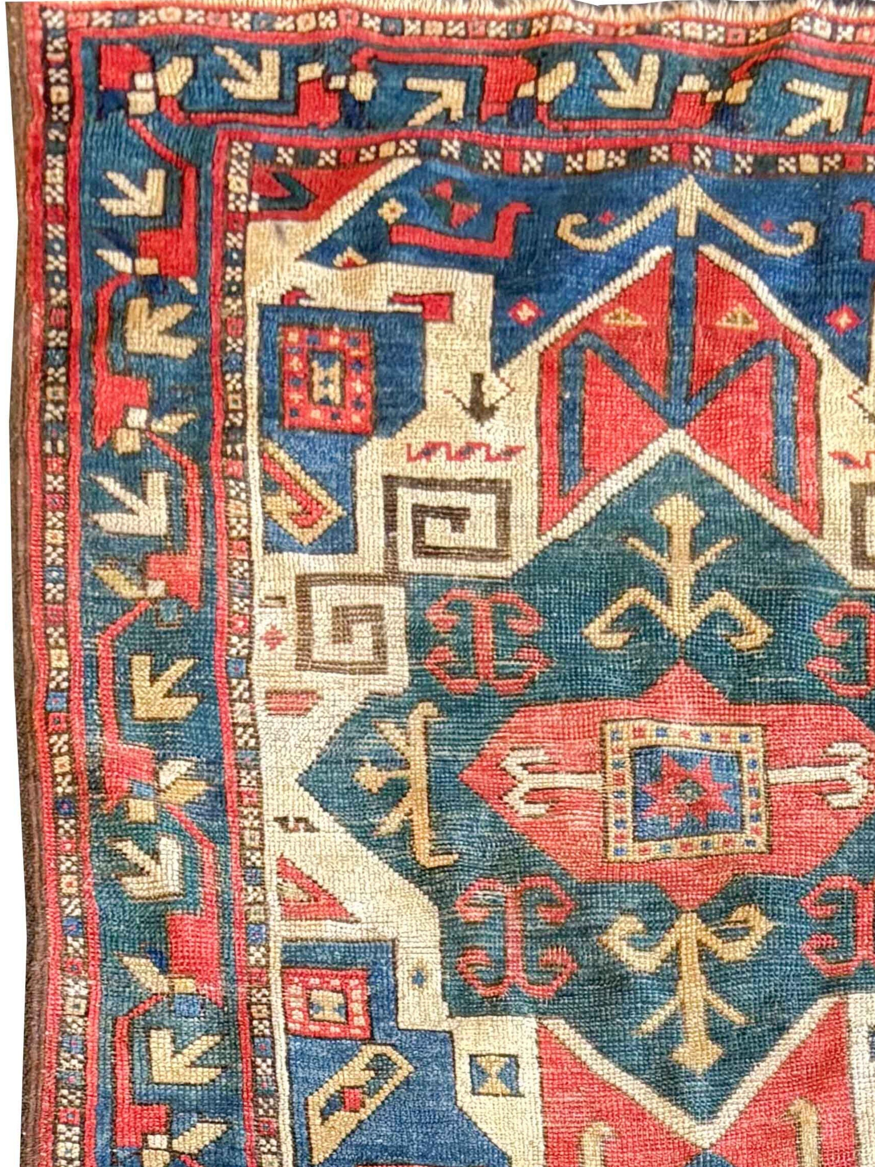 Early 19th Century Star Kazak Rug, Caucasus, 3′2″ × 6′9″ In Good Condition For Sale In San Francisco, CA