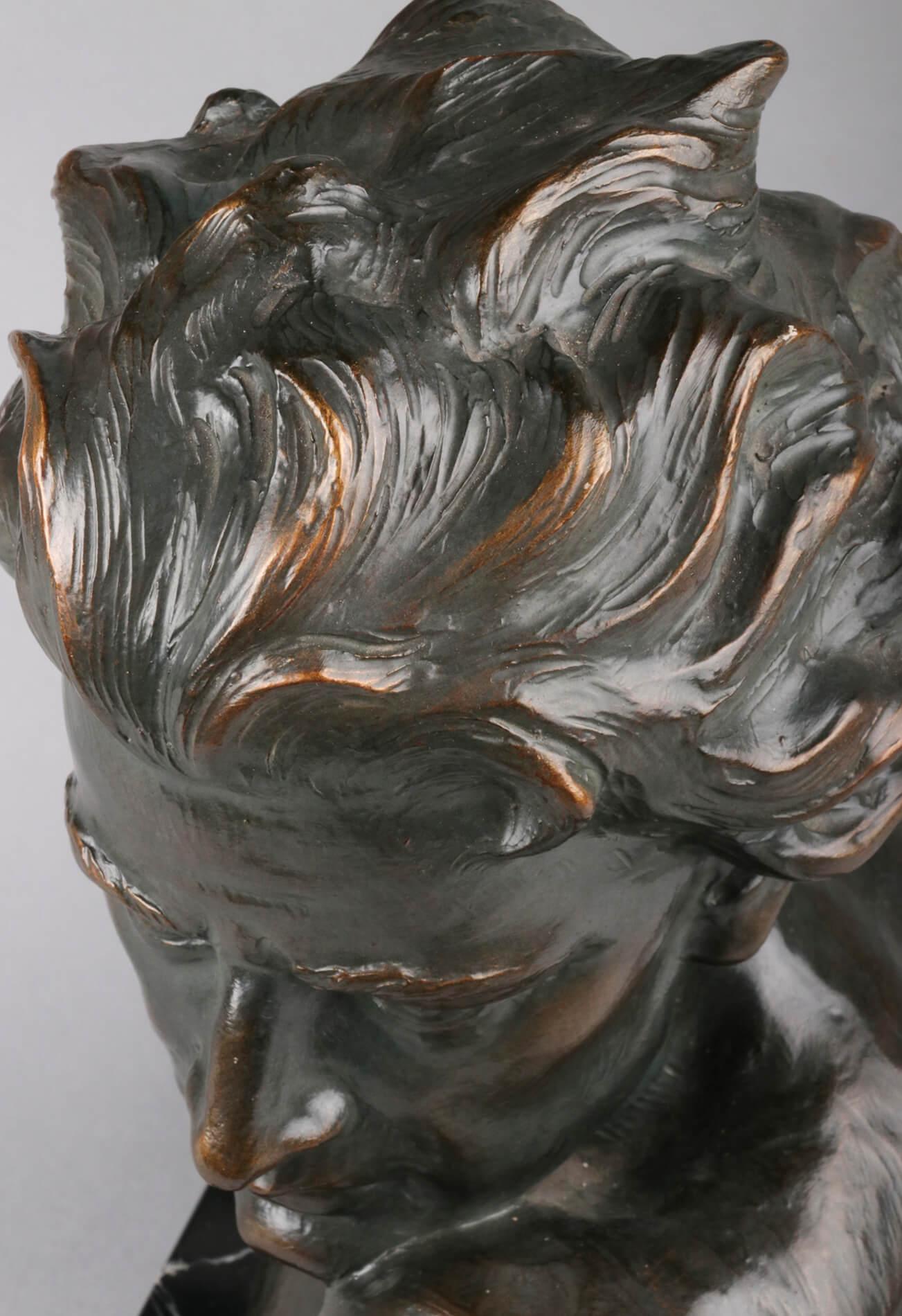 Early 20th Century Statue of a Young Man 'en Profil' by Johannes Dommisse 3
