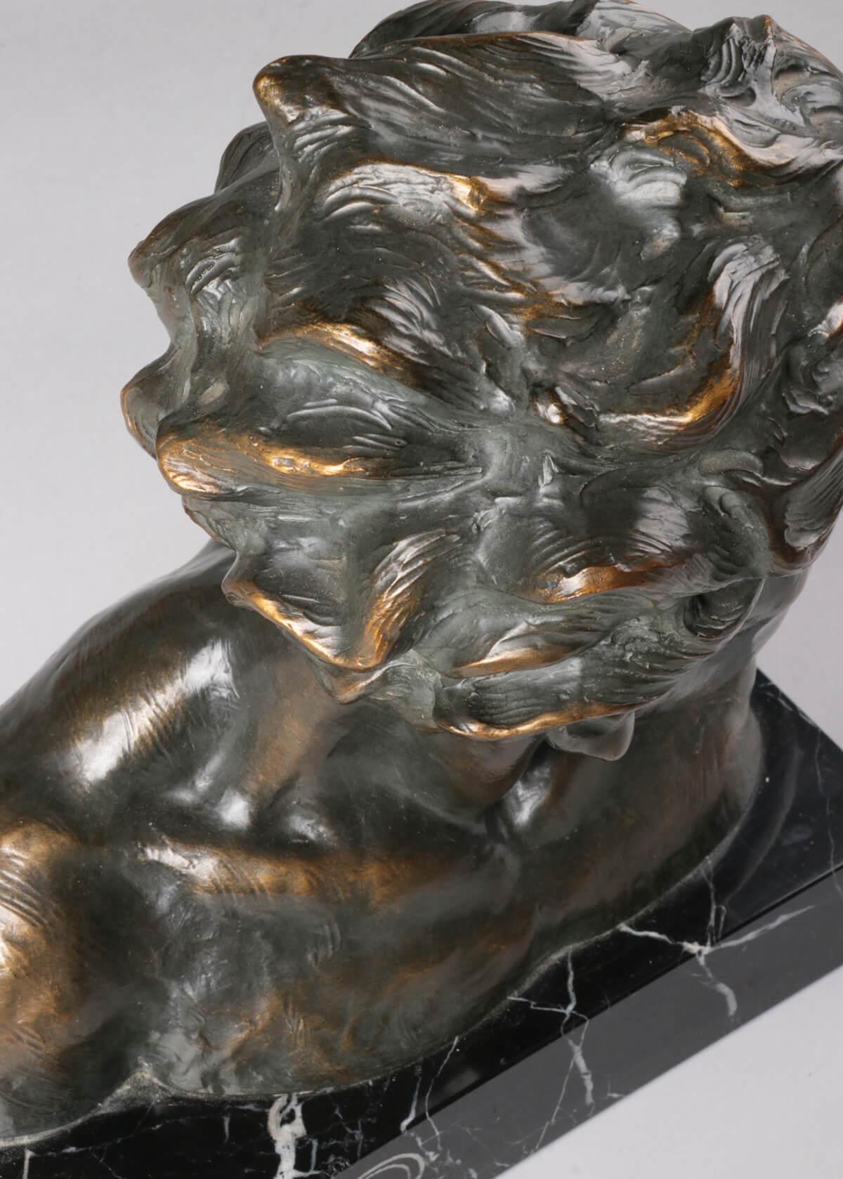Early 20th Century Statue of a Young Man 'en Profil' by Johannes Dommisse 6