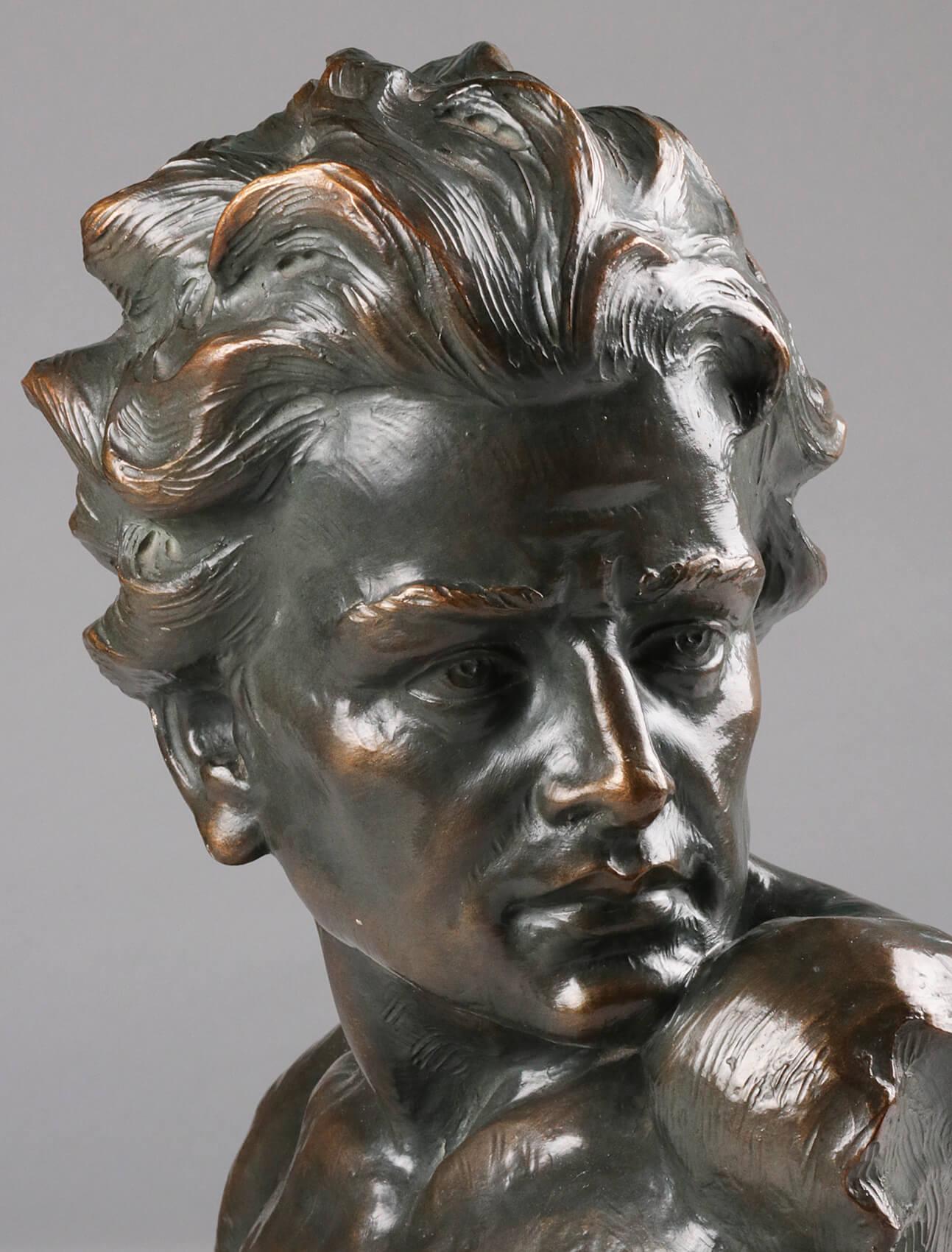 Early 20th Century Statue of a Young Man 'en Profil' by Johannes Dommisse 10