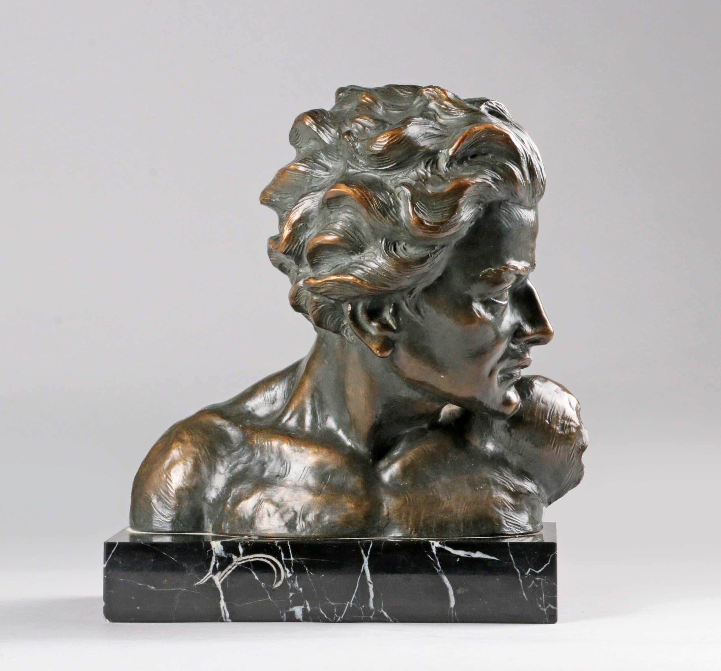 Art Deco Early 20th Century Statue of a Young Man 'en Profil' by Johannes Dommisse
