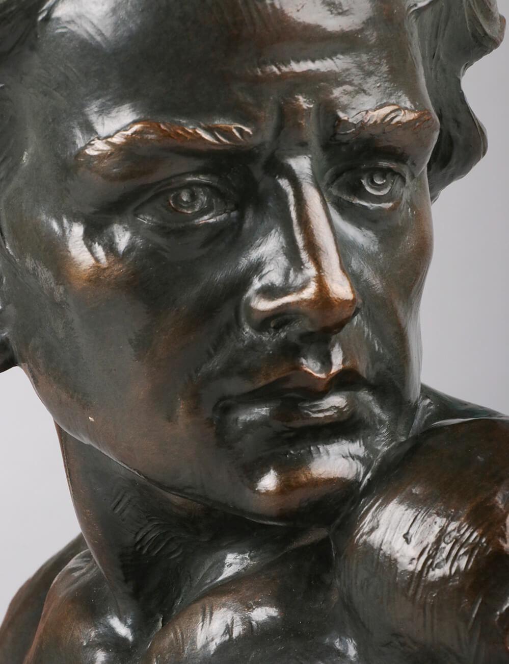 Terracotta Early 20th Century Statue of a Young Man 'en Profil' by Johannes Dommisse
