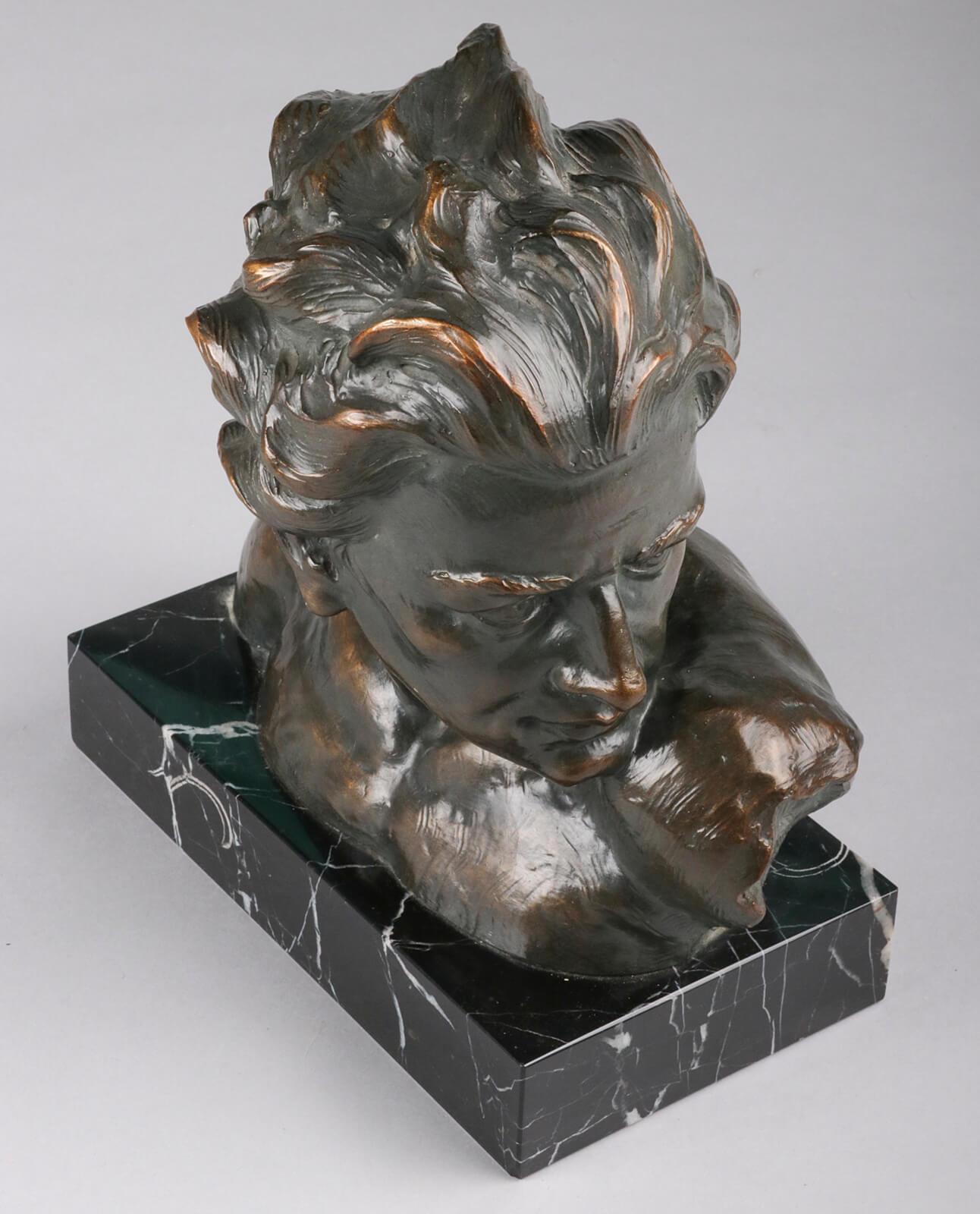 Early 20th Century Statue of a Young Man 'en Profil' by Johannes Dommisse 1
