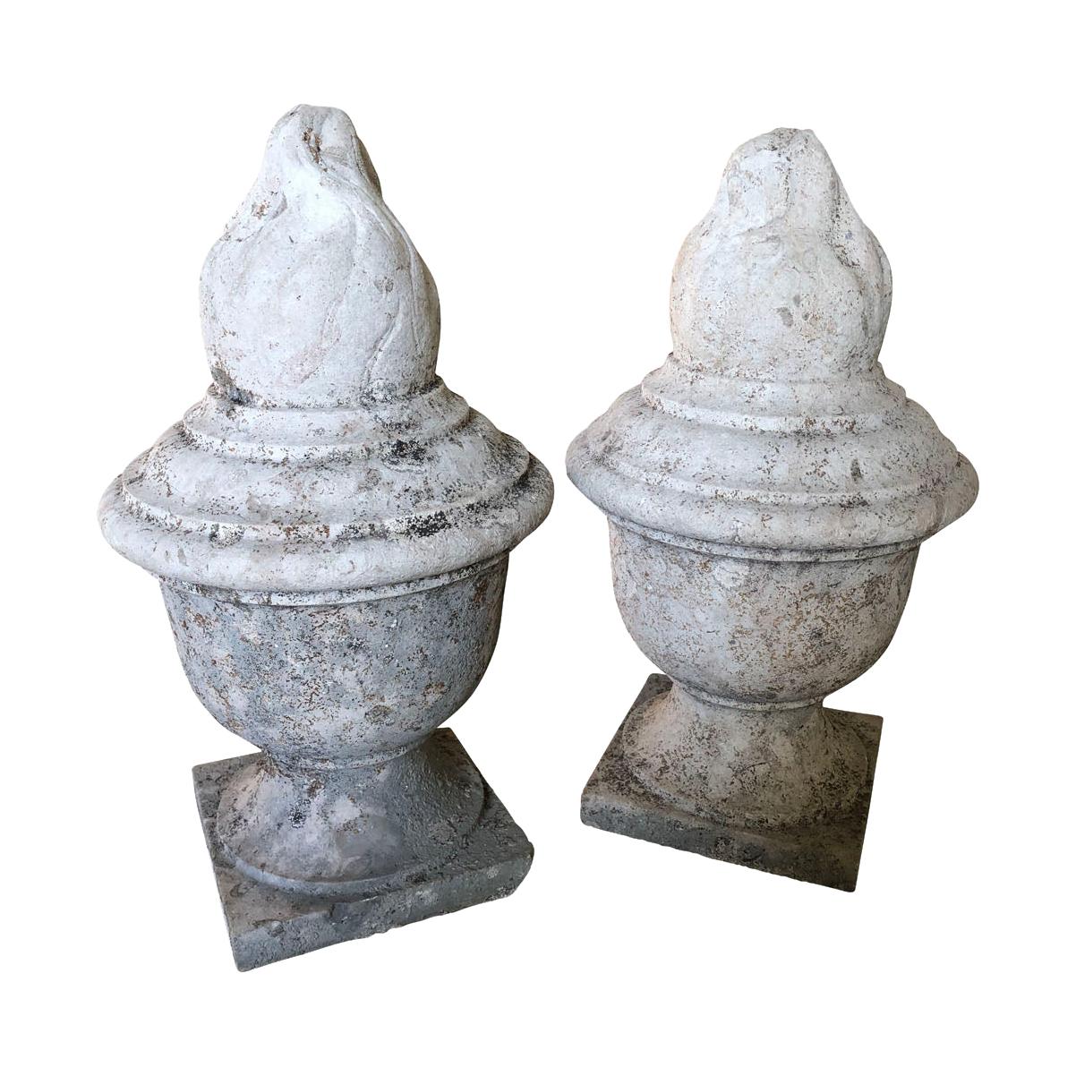 Early 19th Century Stone Flame Finial Statues