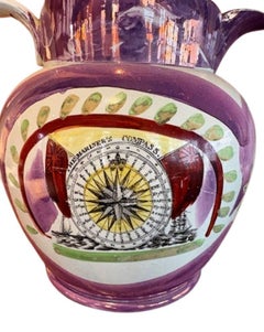 Early 19th Century Sunderland Pink Lustre Huge Nautical Decorated Jug
