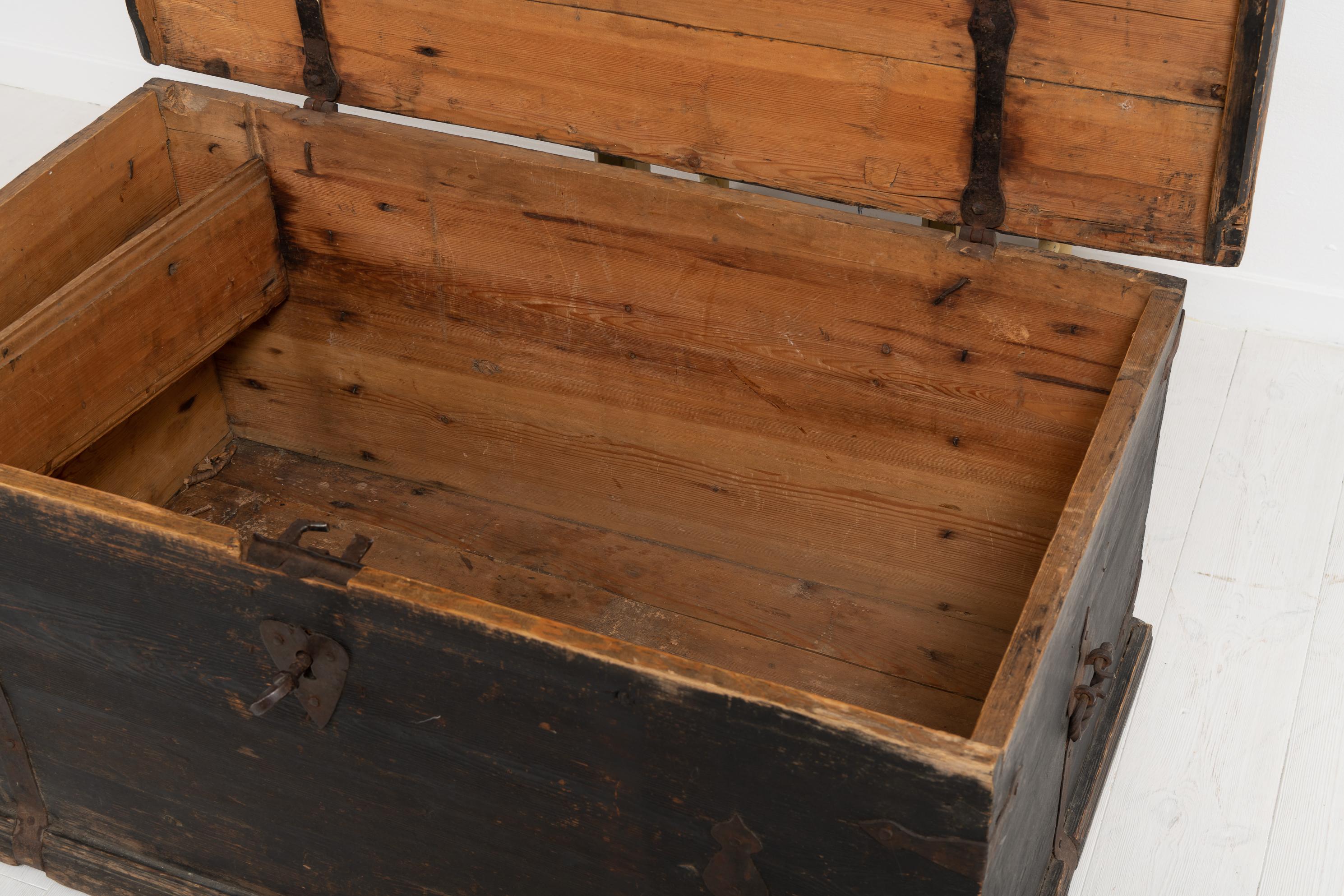 Early 19th Century Swedish Black Pine Soldier's Chest 5