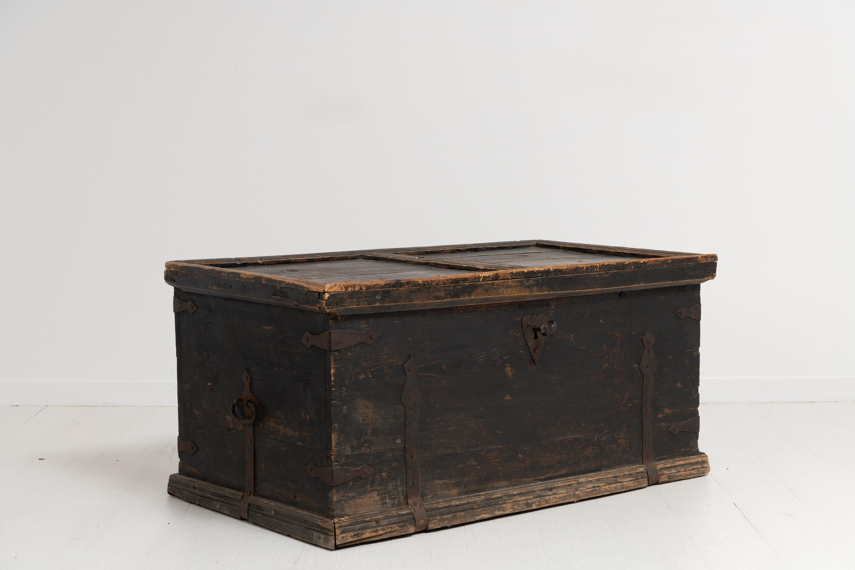 Country Early 19th Century Swedish Black Pine Soldier's Chest