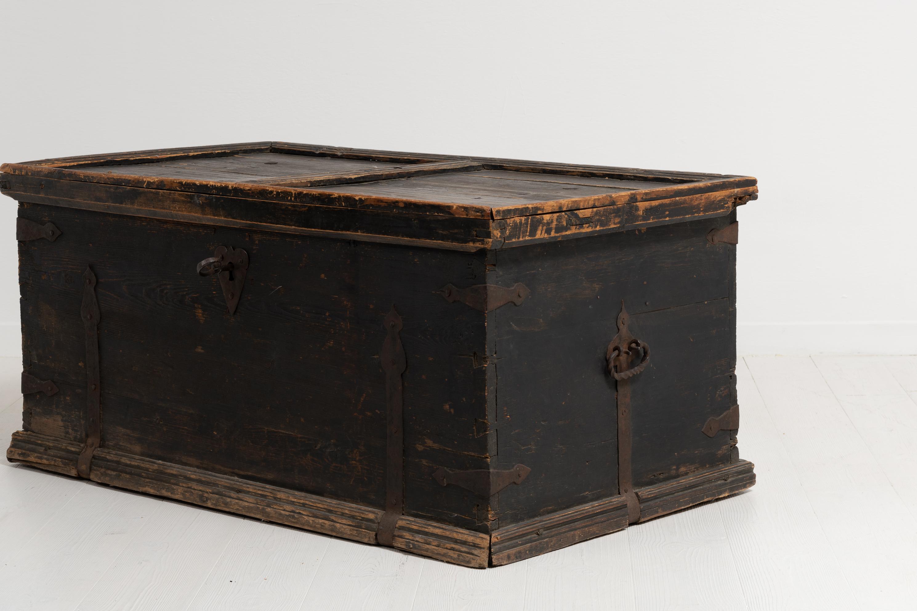 Hand-Crafted Early 19th Century Swedish Black Pine Soldier's Chest