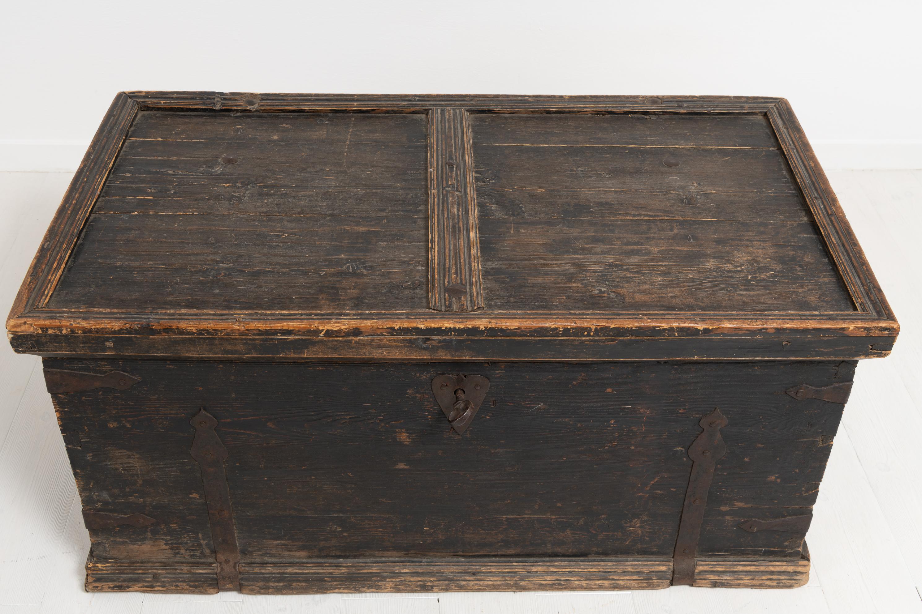 Early 19th Century Swedish Black Pine Soldier's Chest 1