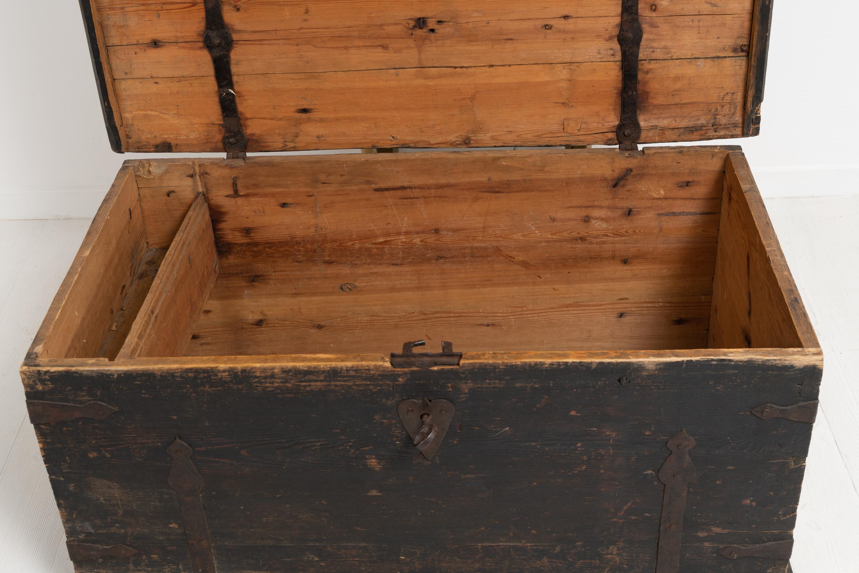 Early 19th Century Swedish Black Pine Soldier's Chest 4