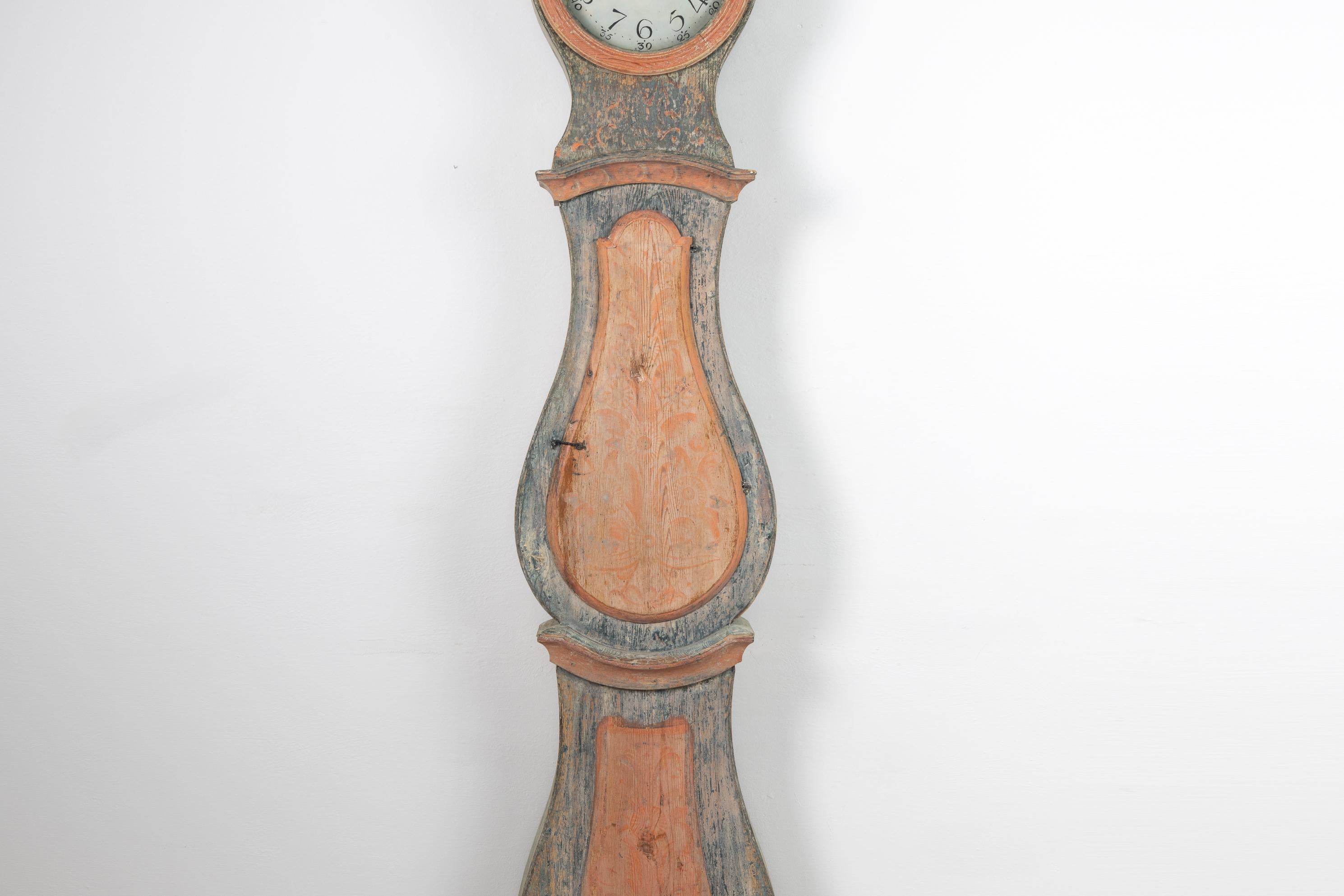 Early 19th Century Swedish Blue Long Case Clock in Rococo Style 2