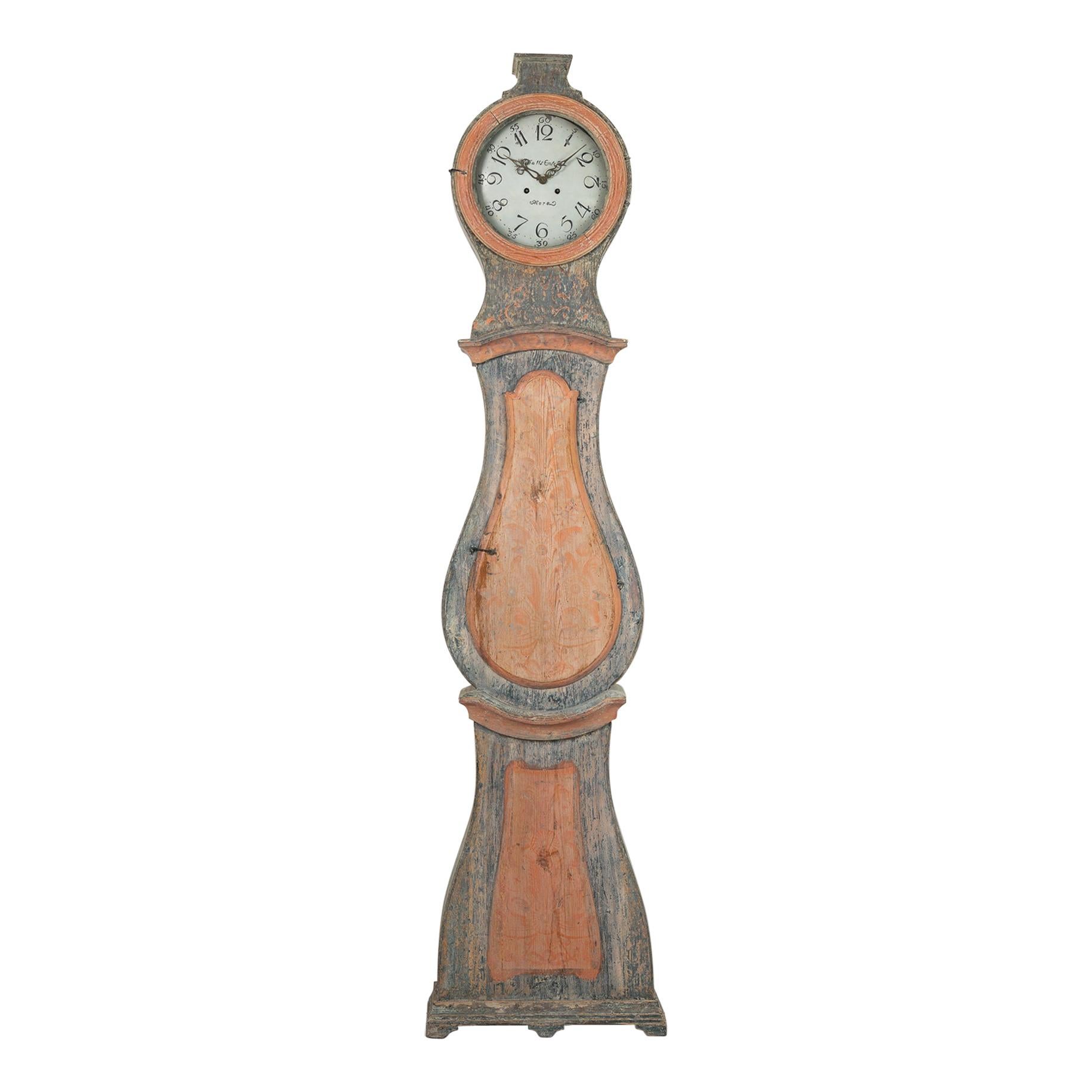Early 19th Century Swedish Blue Long Case Clock in Rococo Style