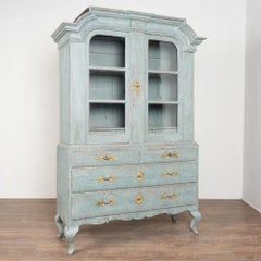 Early 19th Century Swedish Blue Painted Pine Display Cabinet