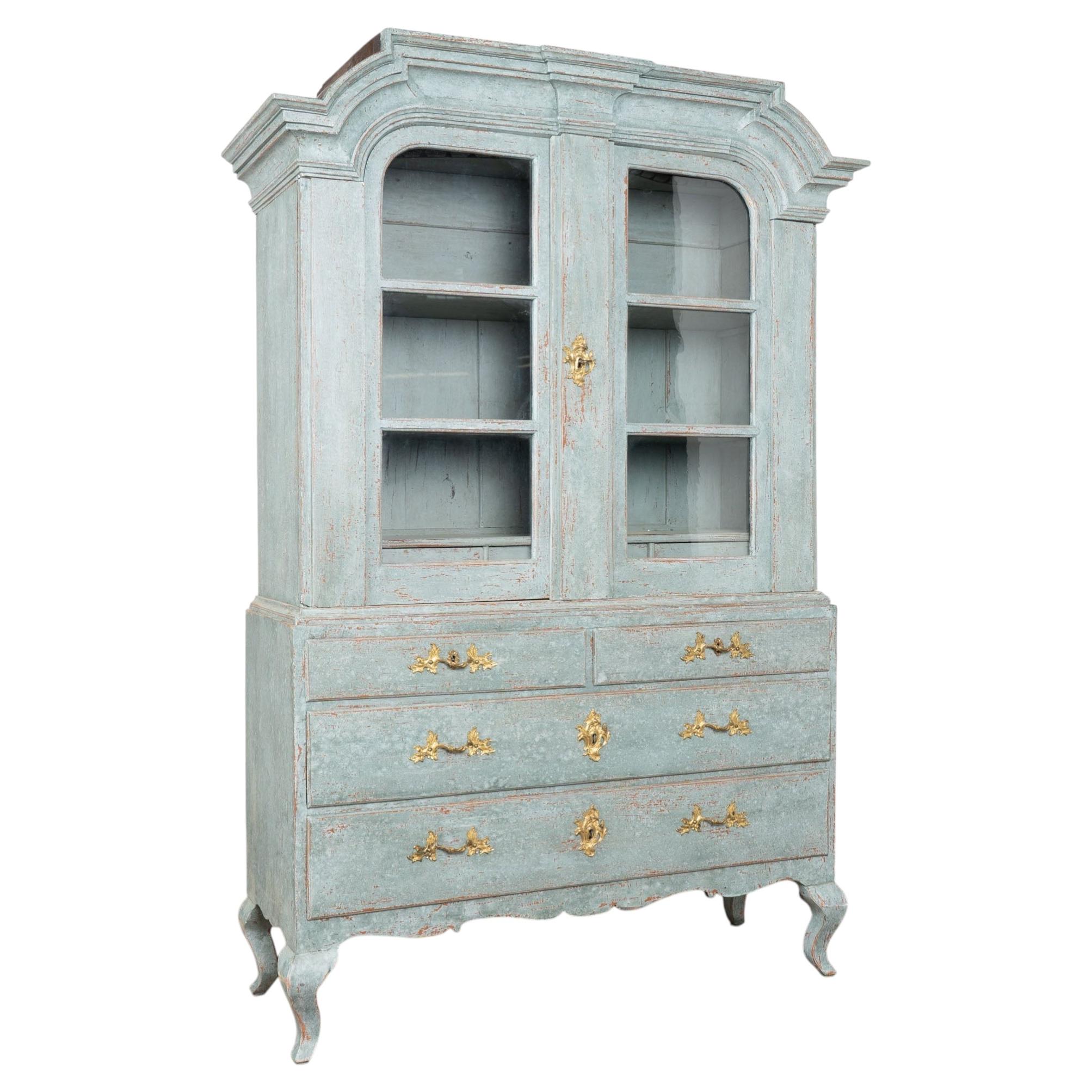 Early 19th Century Swedish Blue Painted Pine Display Cabinet