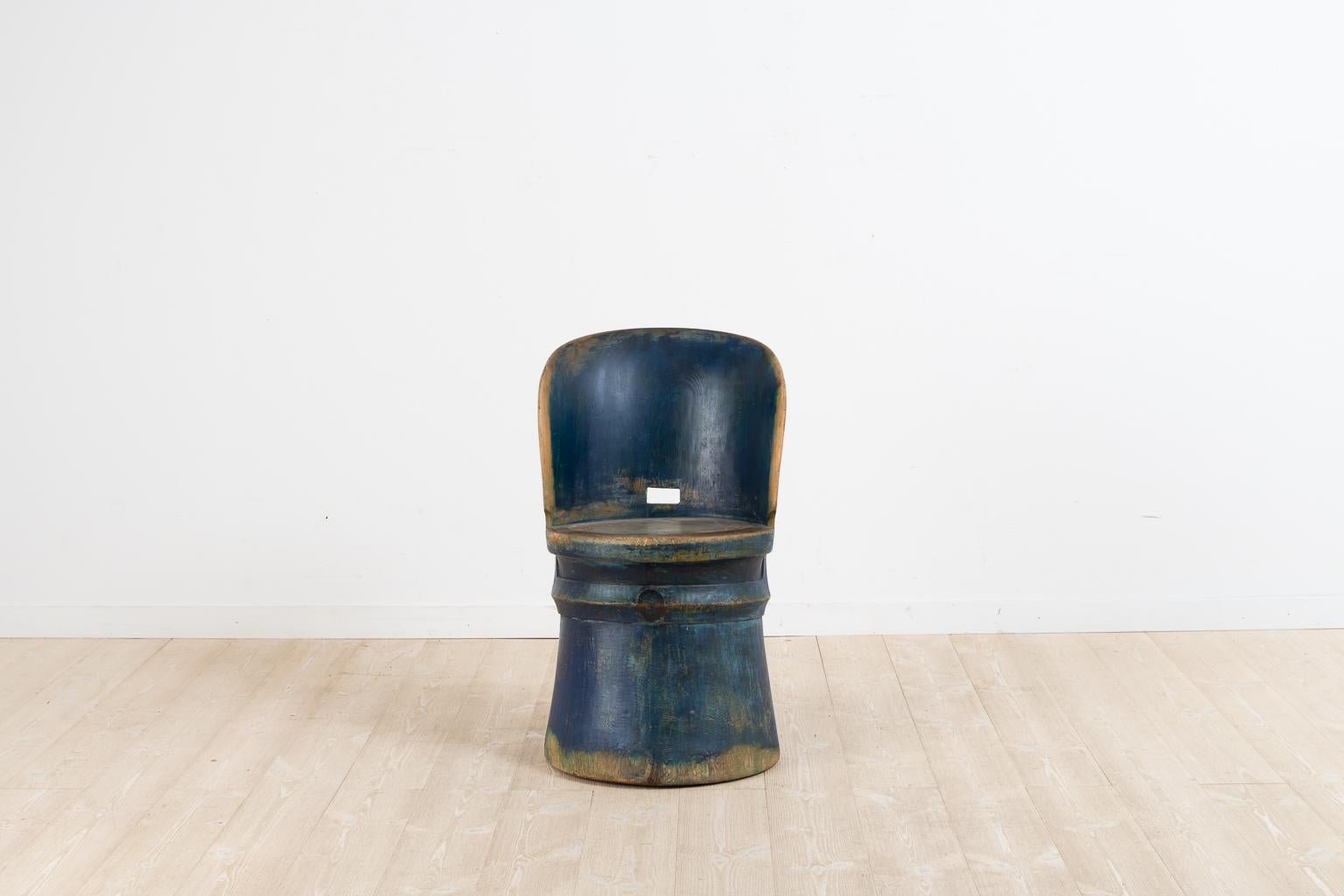 Hand-Painted Early 19th Century Swedish Blue Pine Kubbstol