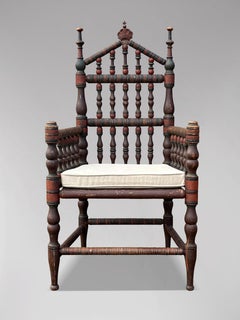 Early 19th Century Swedish Bobbin Country Throne Armchair