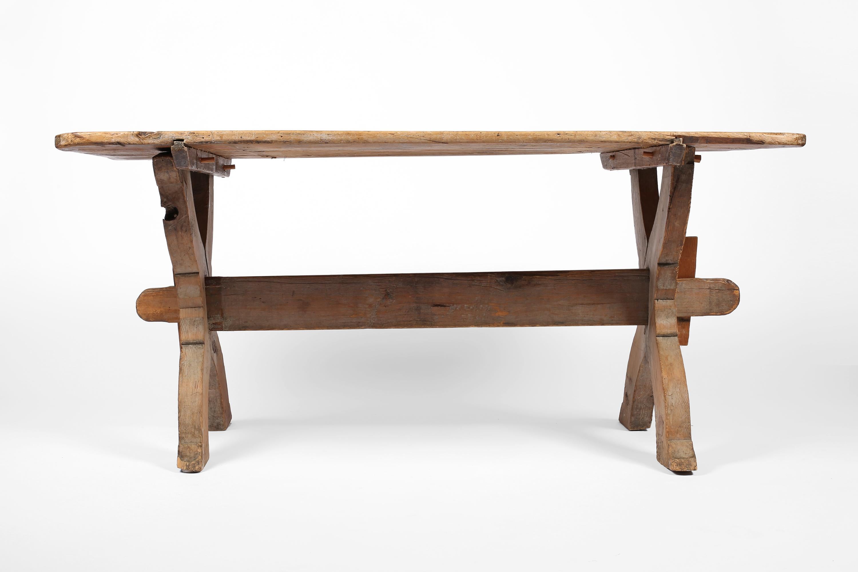 Rustic Early 19th Century Swedish 'Bockbord' Dining Table For Sale