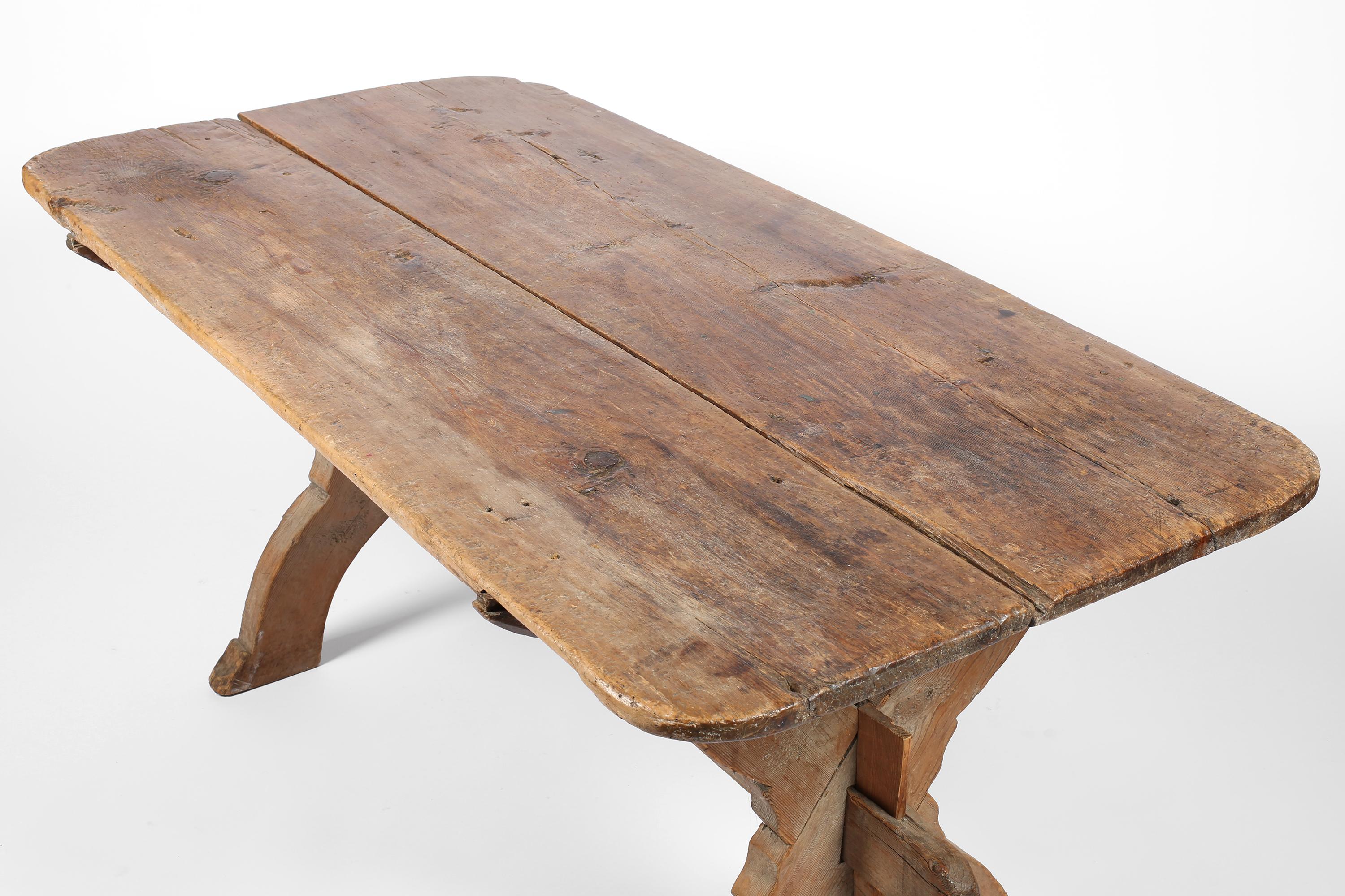 Pine Early 19th Century Swedish 'Bockbord' Dining Table For Sale