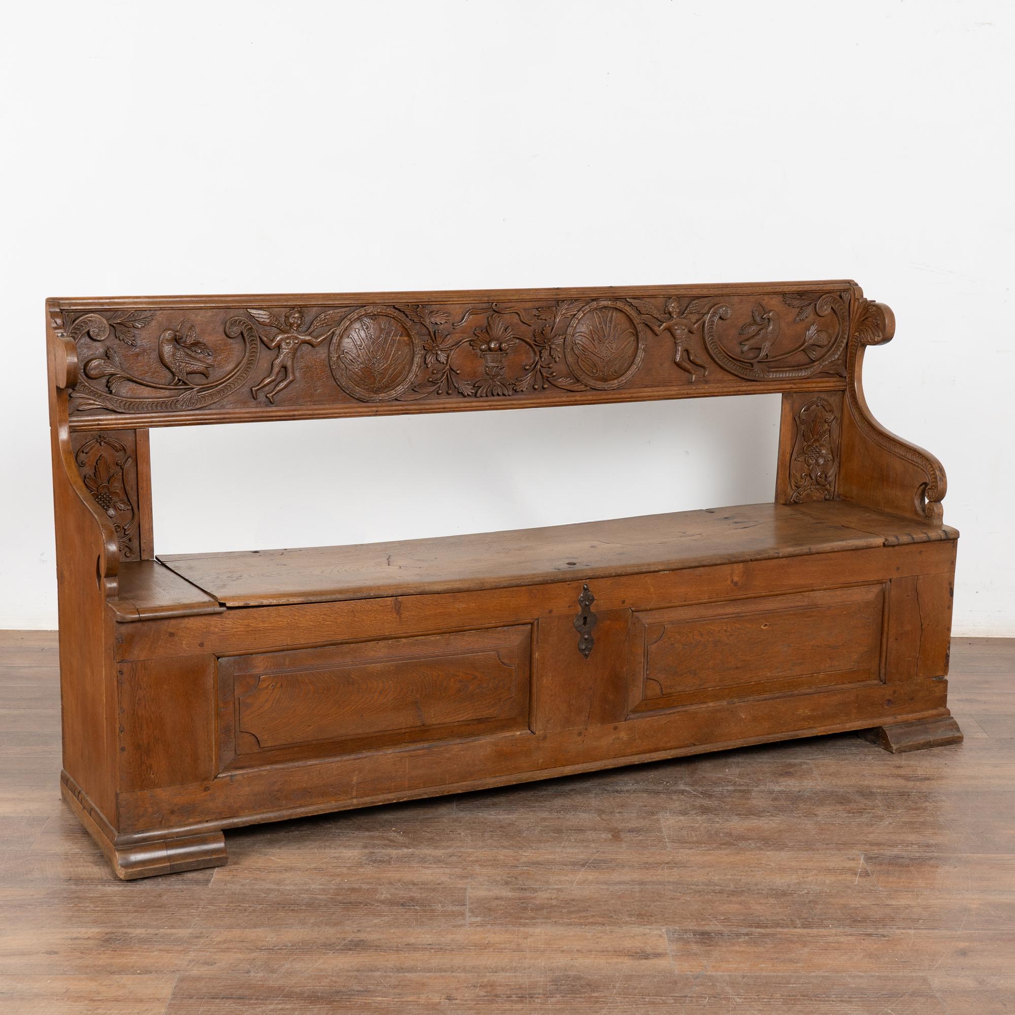 Rinascimento Panca svedese di Oak intagliata dei primi del XIX secolo in vendita