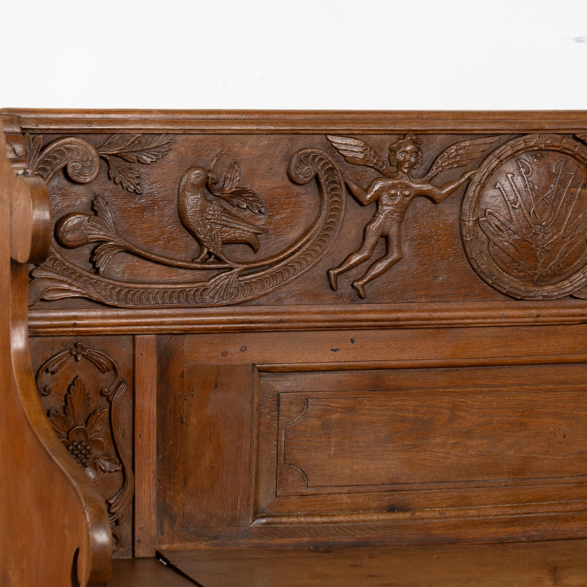 Quercia Panca svedese di Oak intagliata dei primi del XIX secolo in vendita