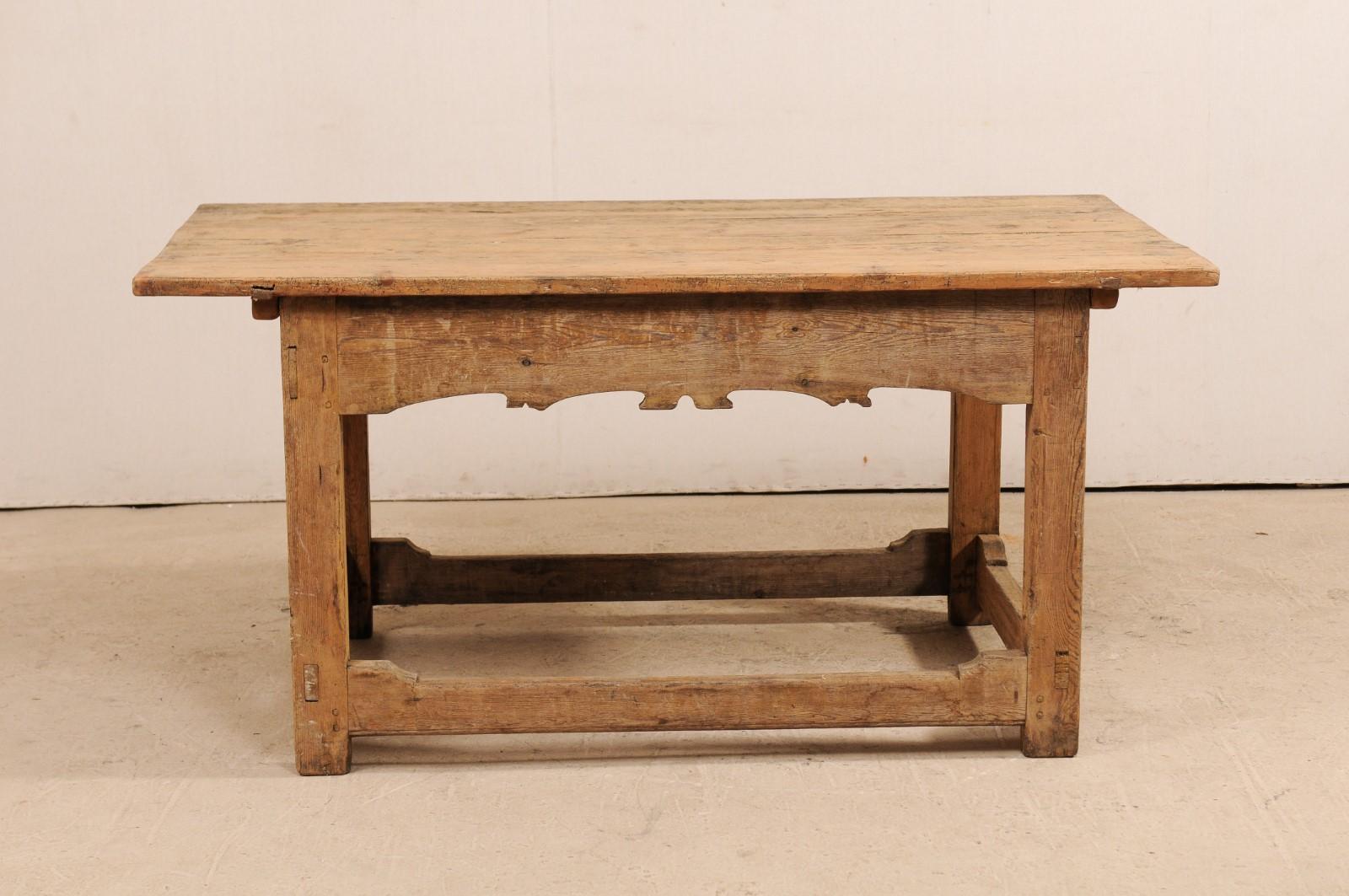 Rustic Early 19th Century Swedish Carved Wood Desk Table with Drawer For Sale