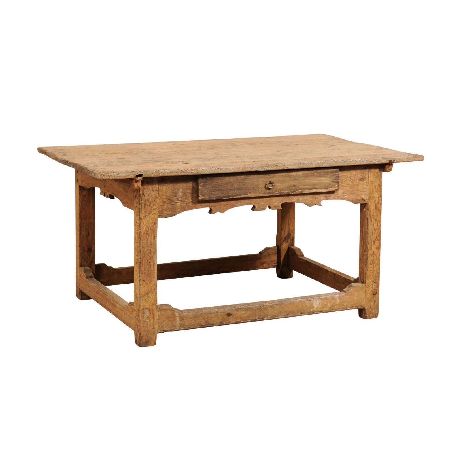 Table de bureau suédoise en bois sculpté du début du XIXe siècle avec tiroir