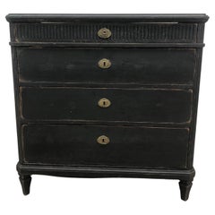 Early 19th Century Swedish Chest of Drawers Painted Black with Reeded Detail