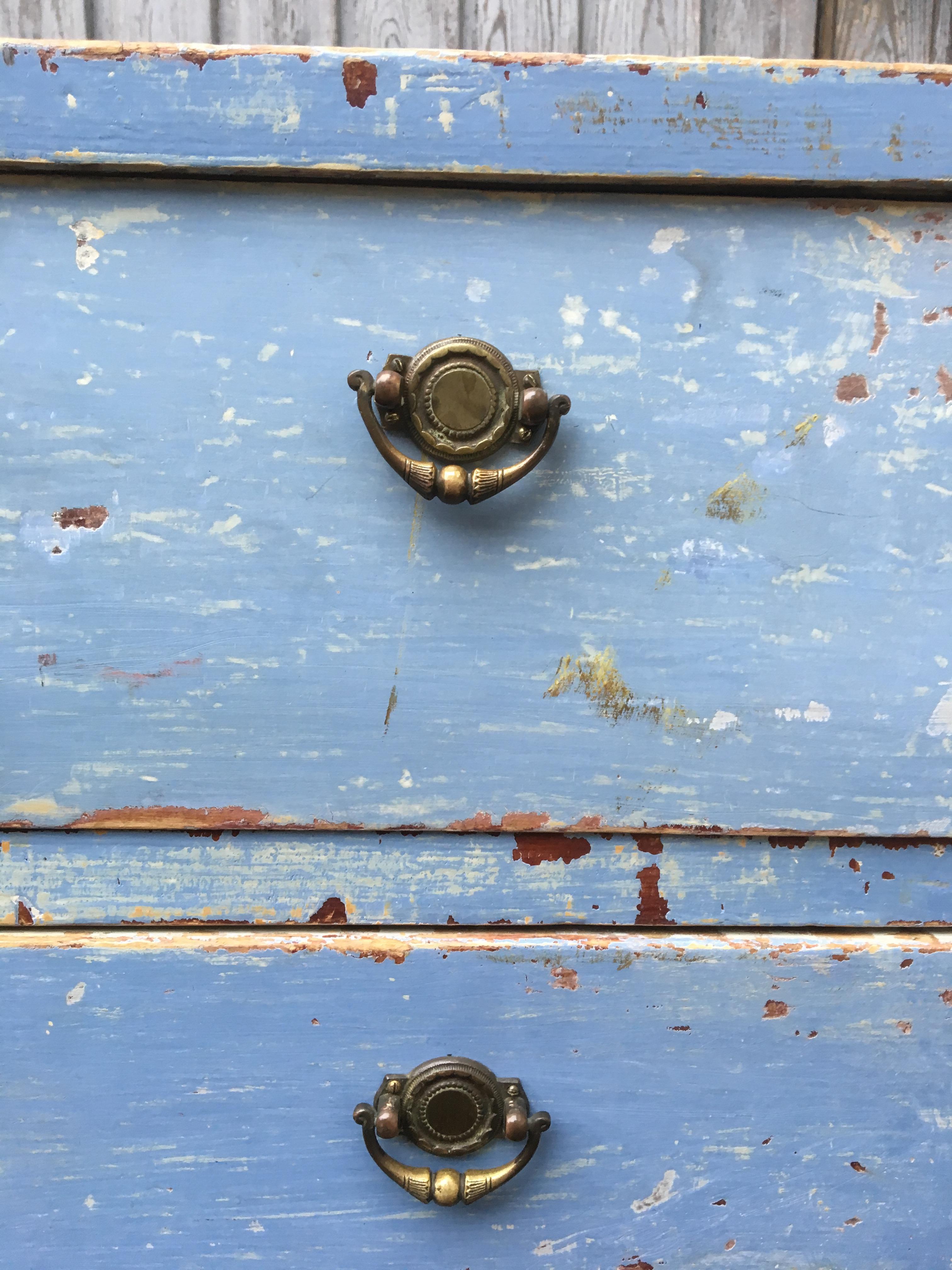 Early 19th Century Swedish Chest of Drawers with Original Blue Scraped Paint 2