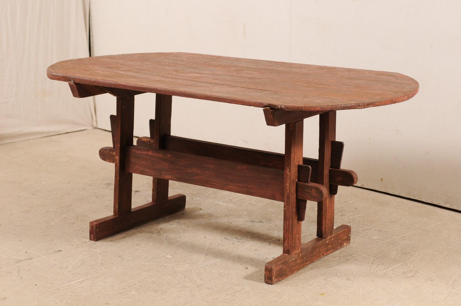 Early 19th Century Swedish Falun Red Wood Trestle Breakfast Table or Desk In Good Condition For Sale In Atlanta, GA