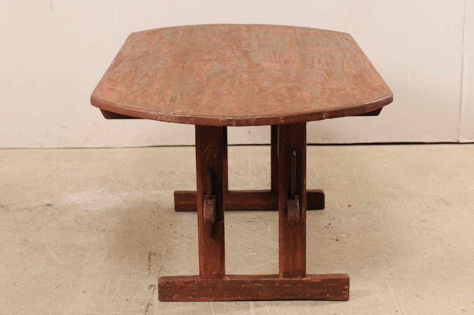 Early 19th Century Swedish Falun Red Wood Trestle Breakfast Table or Desk For Sale 1