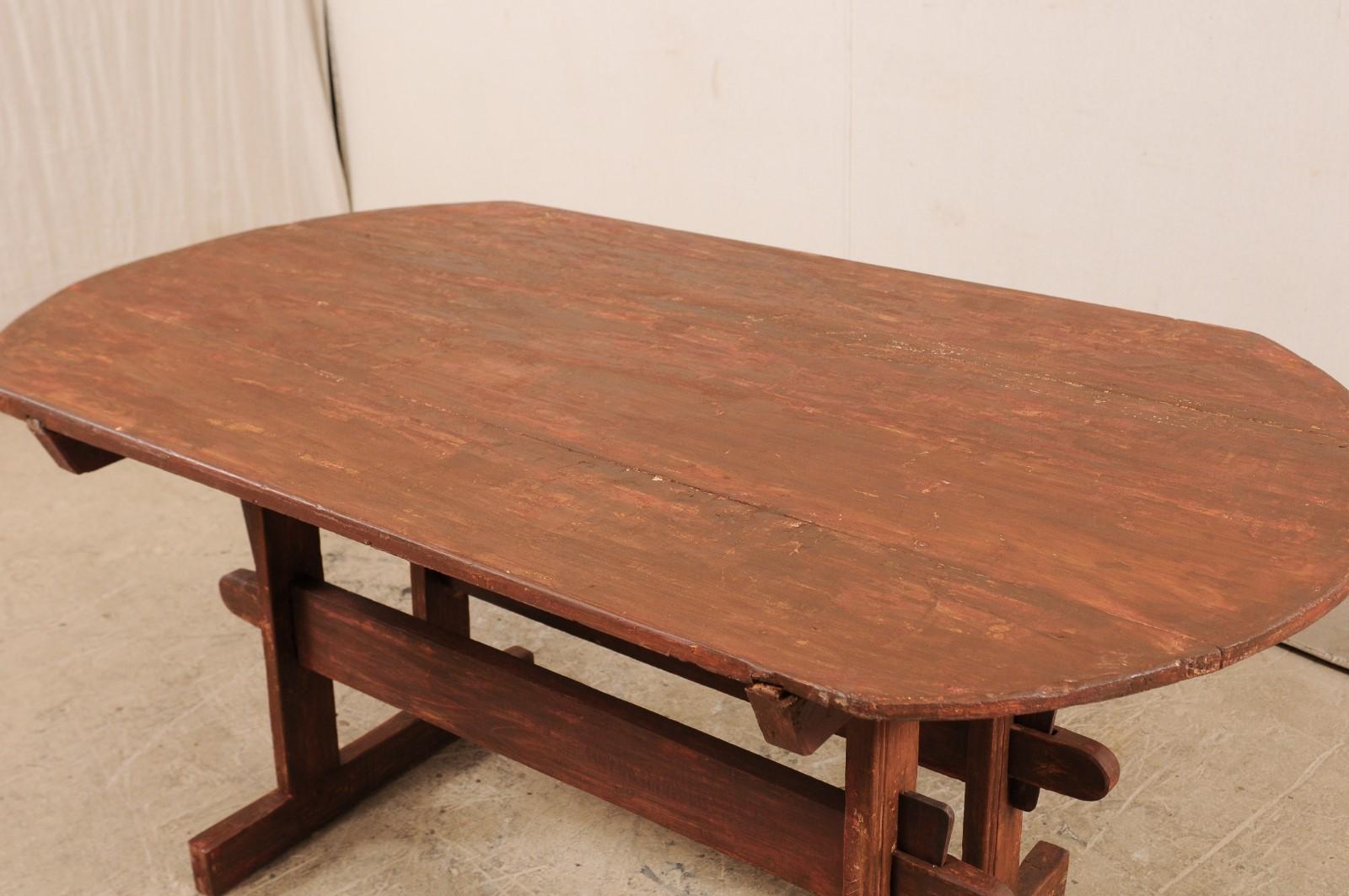 Early 19th Century Swedish Falun Red Wood Trestle Breakfast Table or Desk For Sale 3