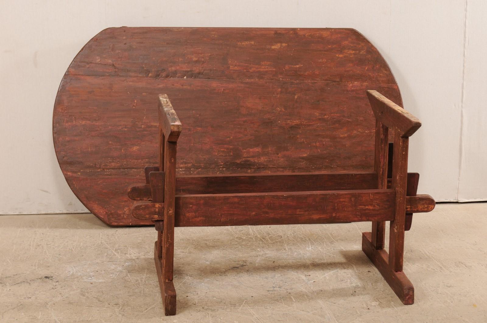 Early 19th Century Swedish Falun Red Wood Trestle Breakfast Table or Desk For Sale 4