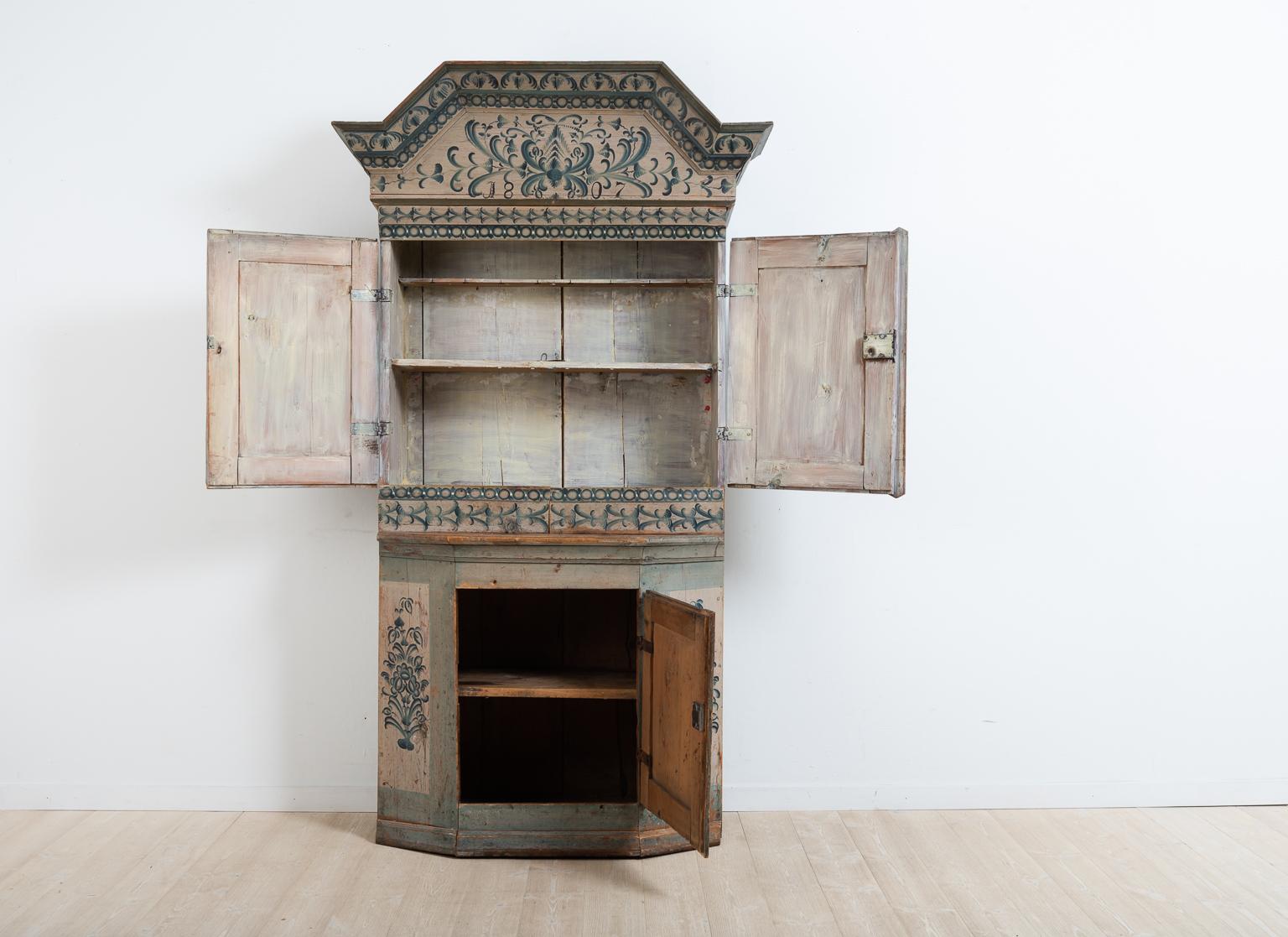 Hand-Crafted Early 19th Century Swedish Folk Art Cabinet from Hälsingland