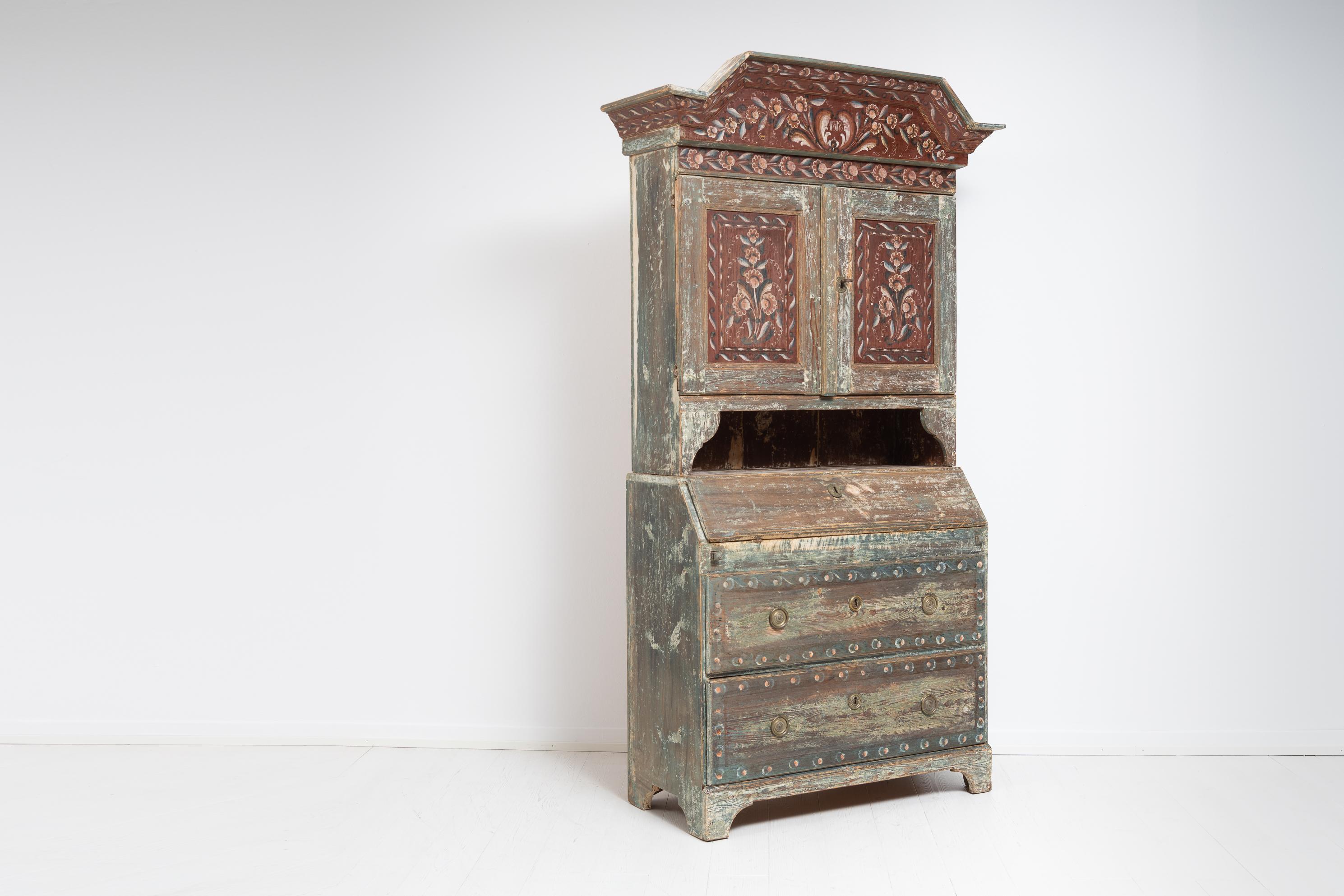 Early 19th Century Swedish Folk Art Decorated Secretary Cabinet 1